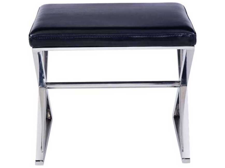 Pasargad Home Luxe Black Chrome Silver Faux Leather Accent Bench