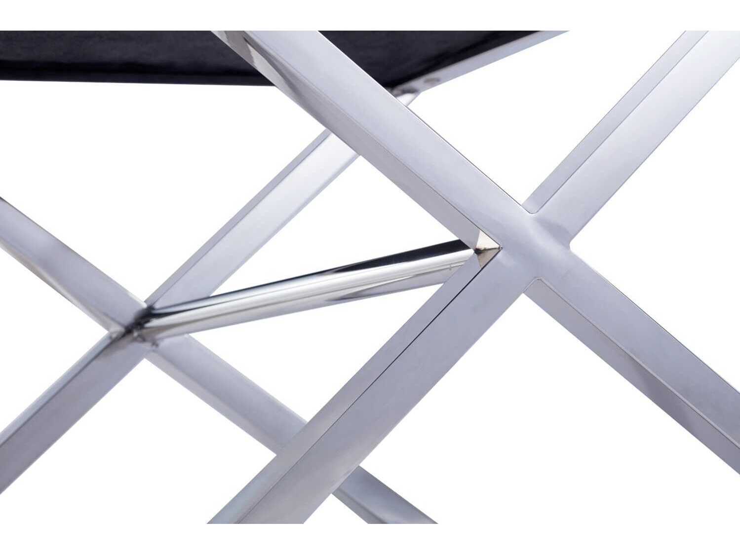 Pasargad Home Luxe Black Chrome Silver Faux Leather Accent Bench