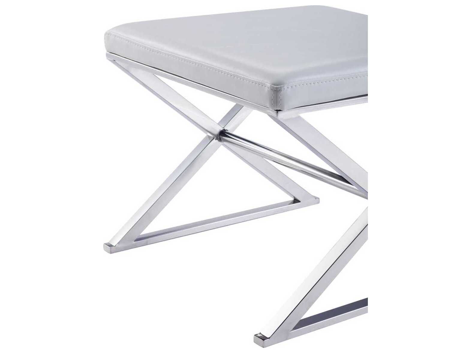 Pasargad Home Luxe White Chrome Silver Faux Leather Accent Bench