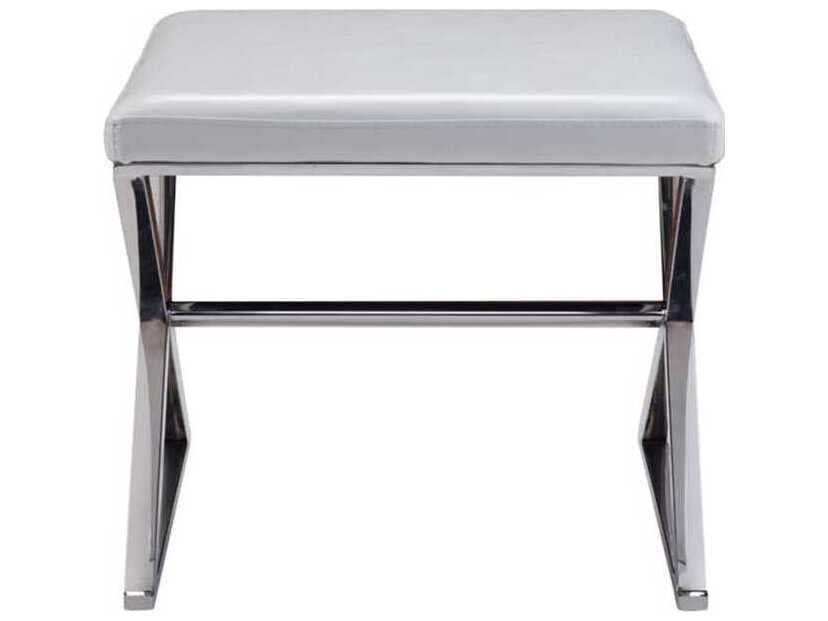Pasargad Home Luxe White Chrome Silver Faux Leather Accent Bench