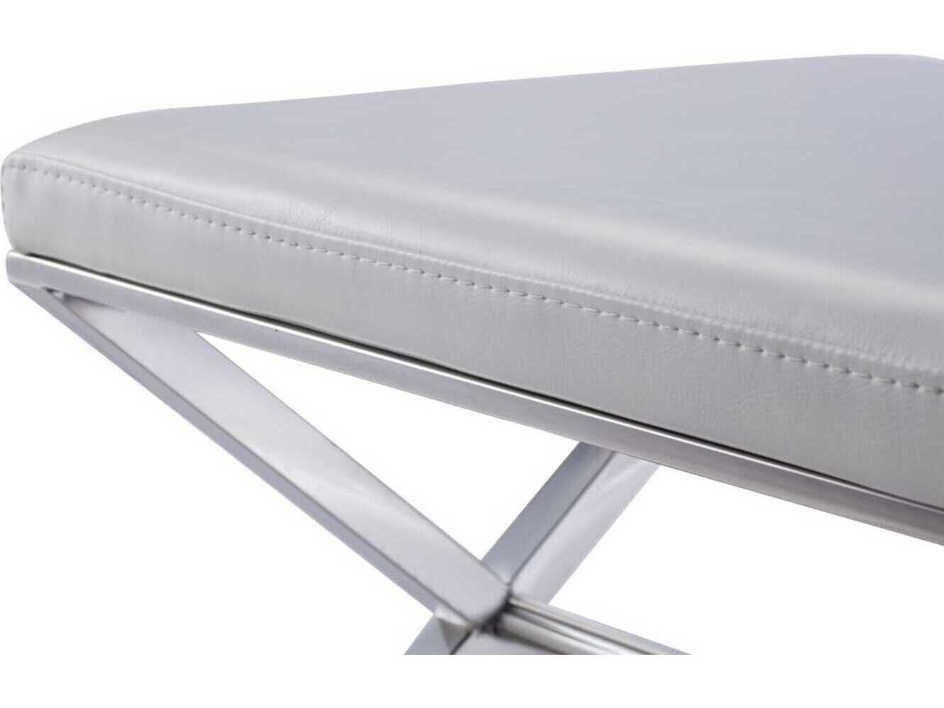 Pasargad Home Luxe White Chrome Silver Faux Leather Accent Bench