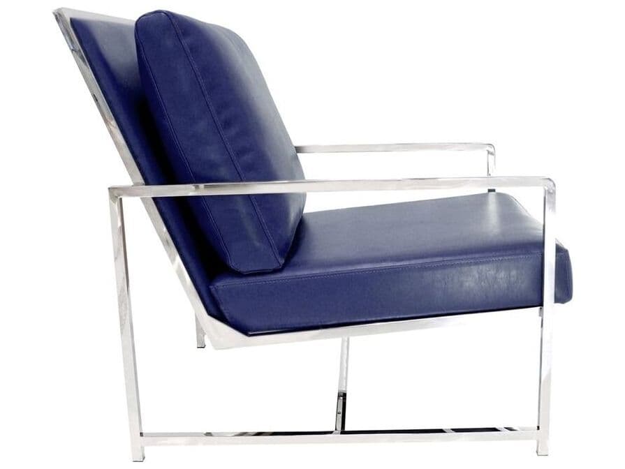 Pasargad Home Luxe Blue Faux Leather Accent Chair