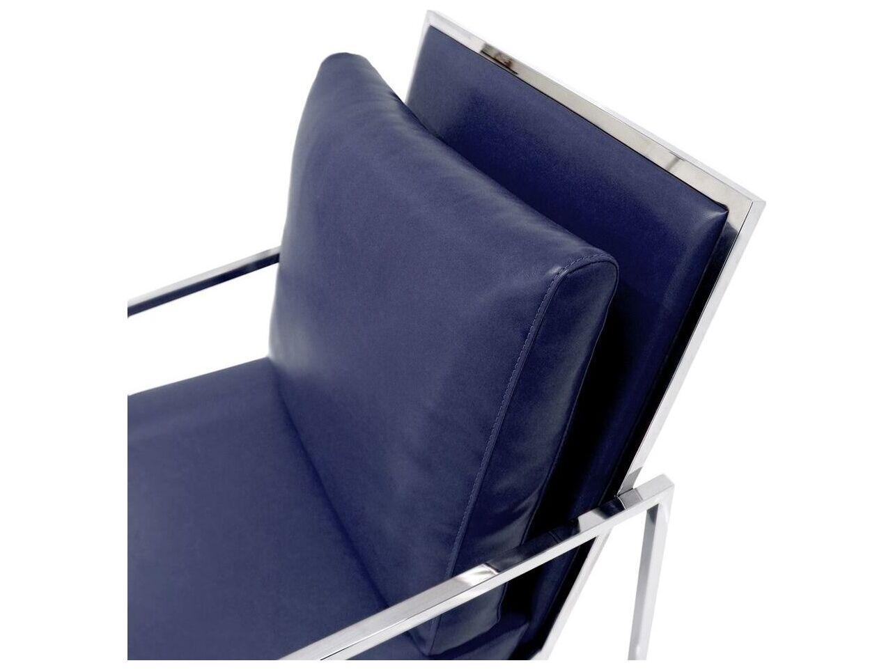 Pasargad Home Luxe Blue Faux Leather Accent Chair