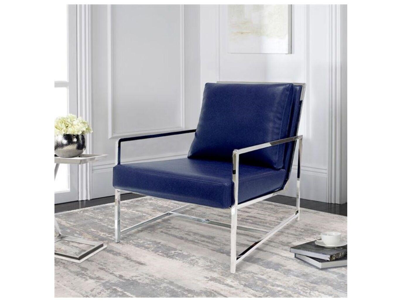 Pasargad Home Luxe Blue Faux Leather Accent Chair