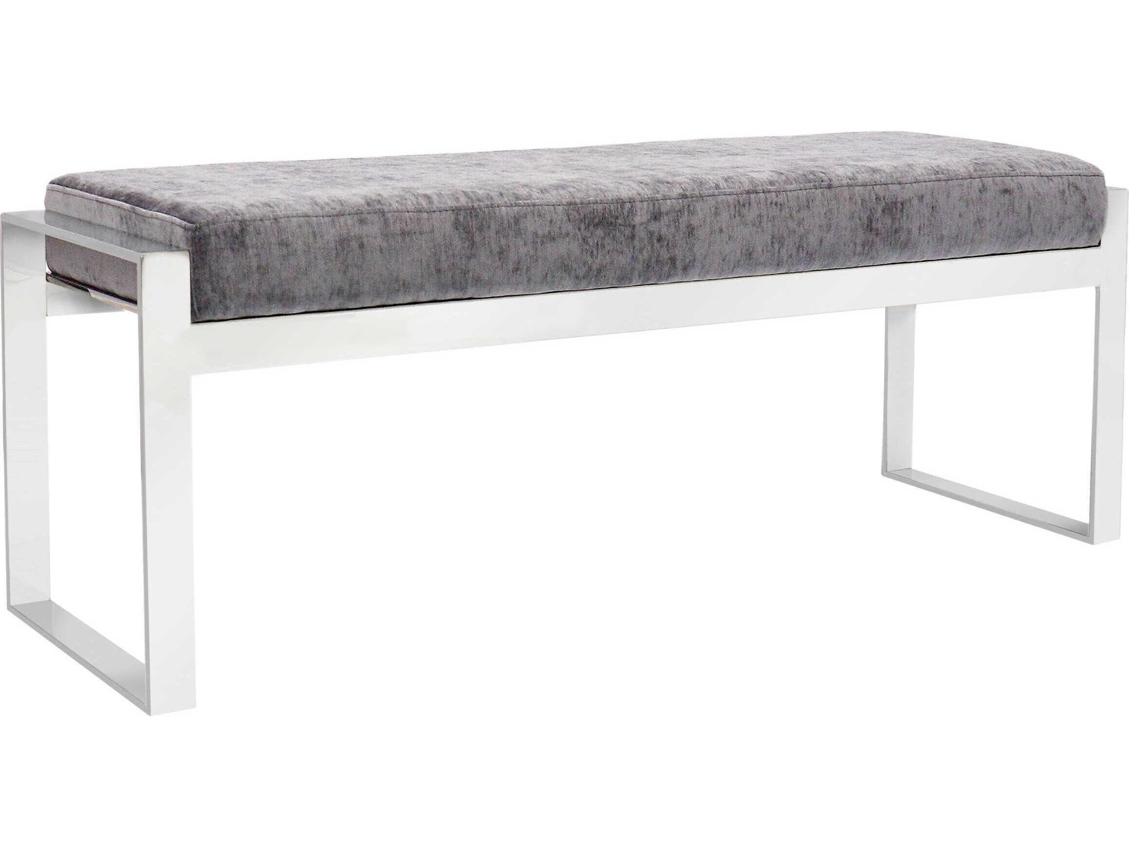 Pasargad Home Luxe Grey Chrome Velvet Upholstered Accent Bench