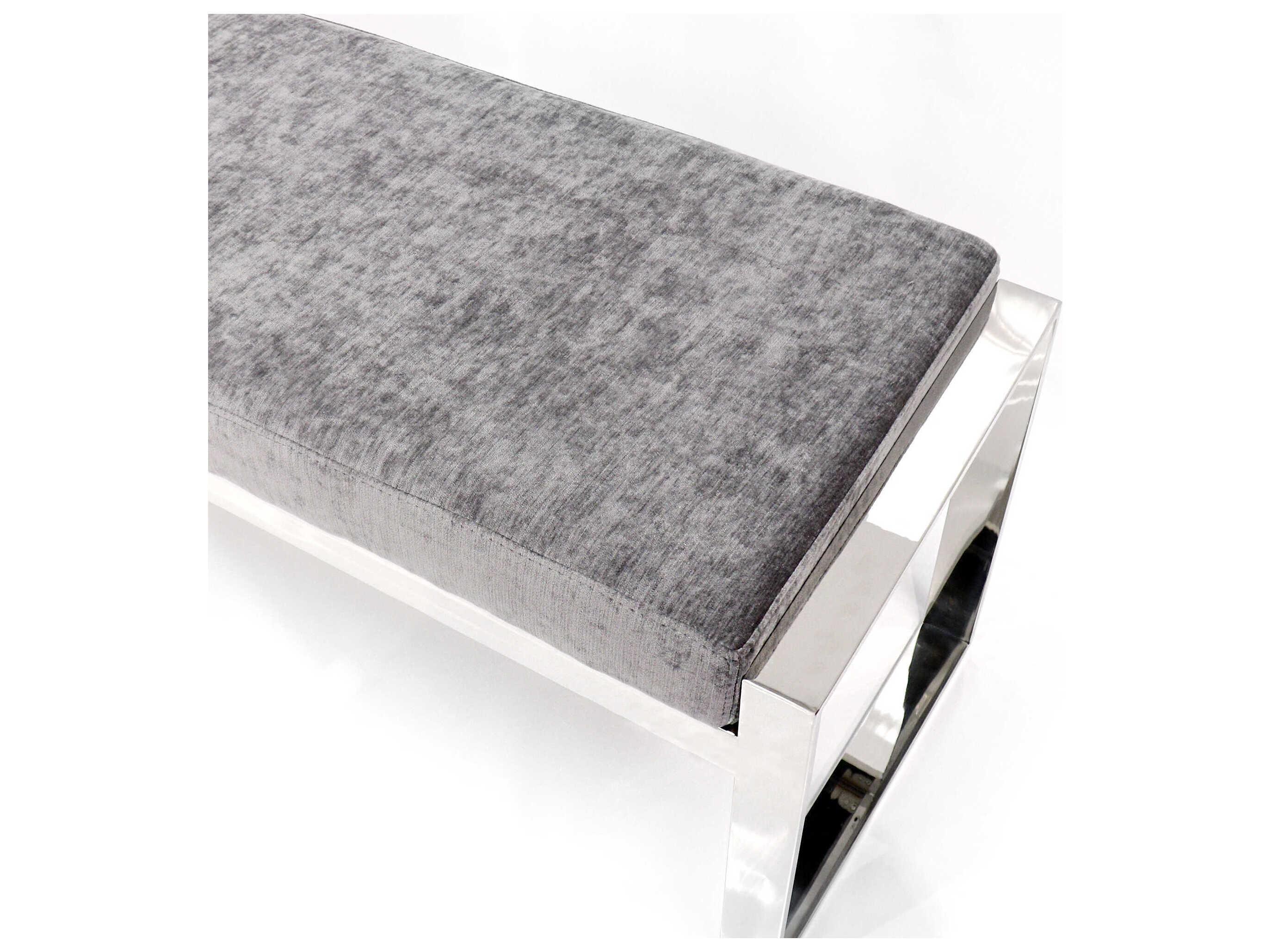 Pasargad Home Luxe Grey Chrome Velvet Upholstered Accent Bench
