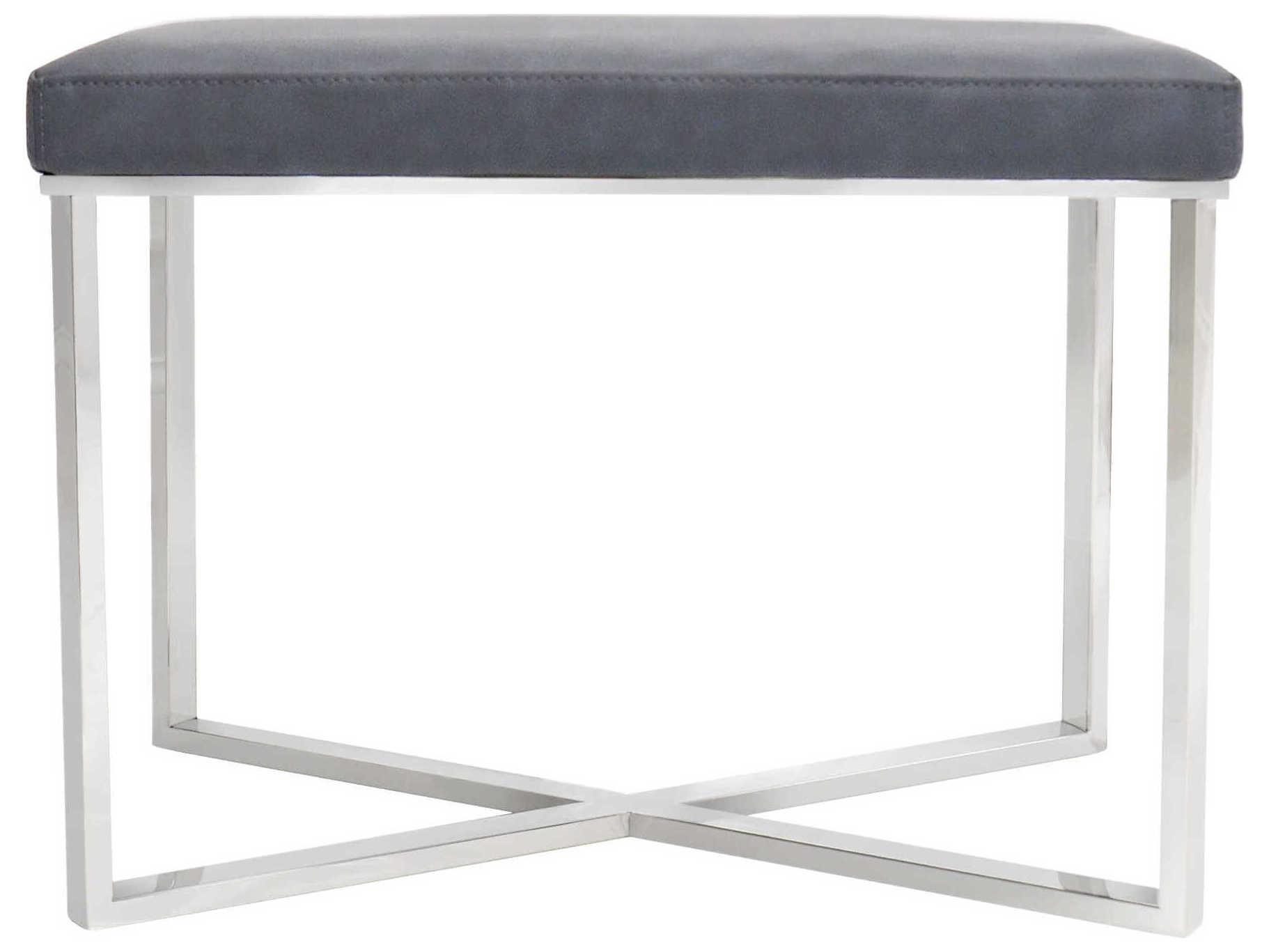 Pasargad Home Luxe Grey Chrome Faux Leather Ottoman