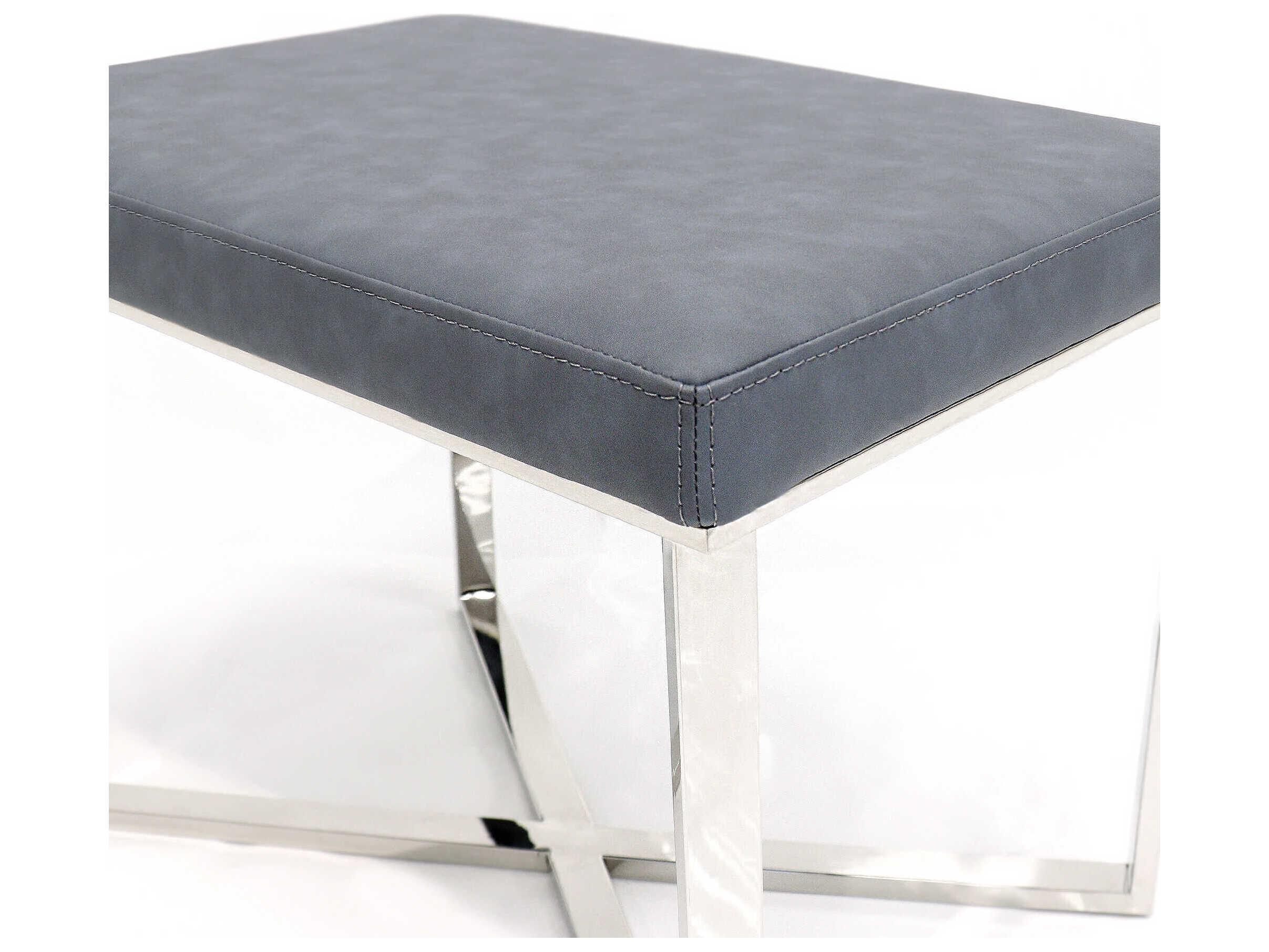 Pasargad Home Luxe Grey Chrome Faux Leather Ottoman