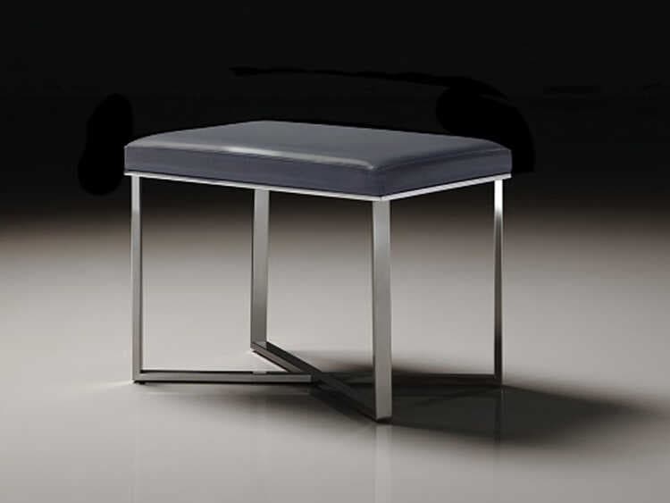 Pasargad Home Luxe Grey Chrome Faux Leather Ottoman