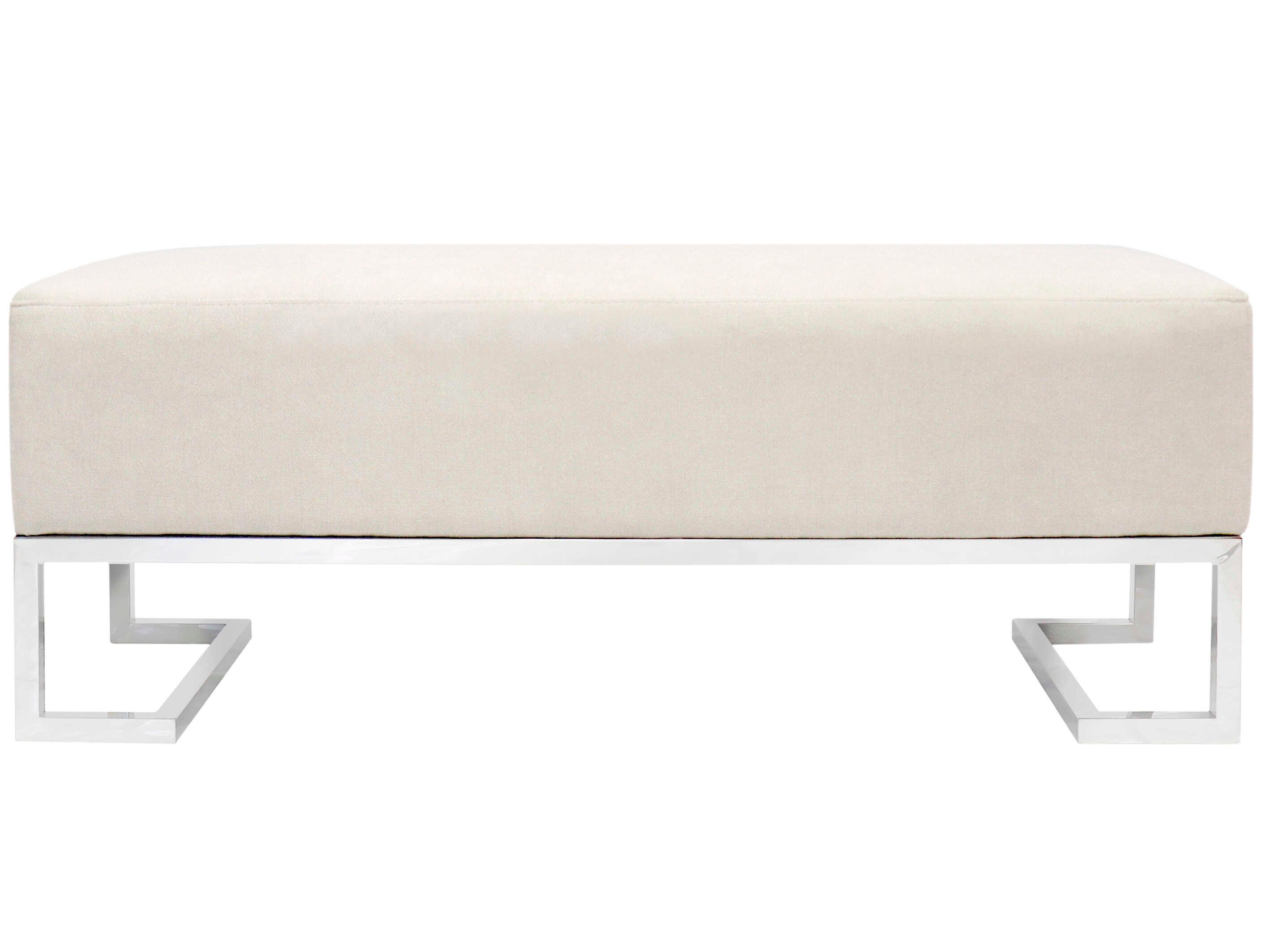 Pasargad Home Luxe Ivory Chrome White Upholstered Accent Bench