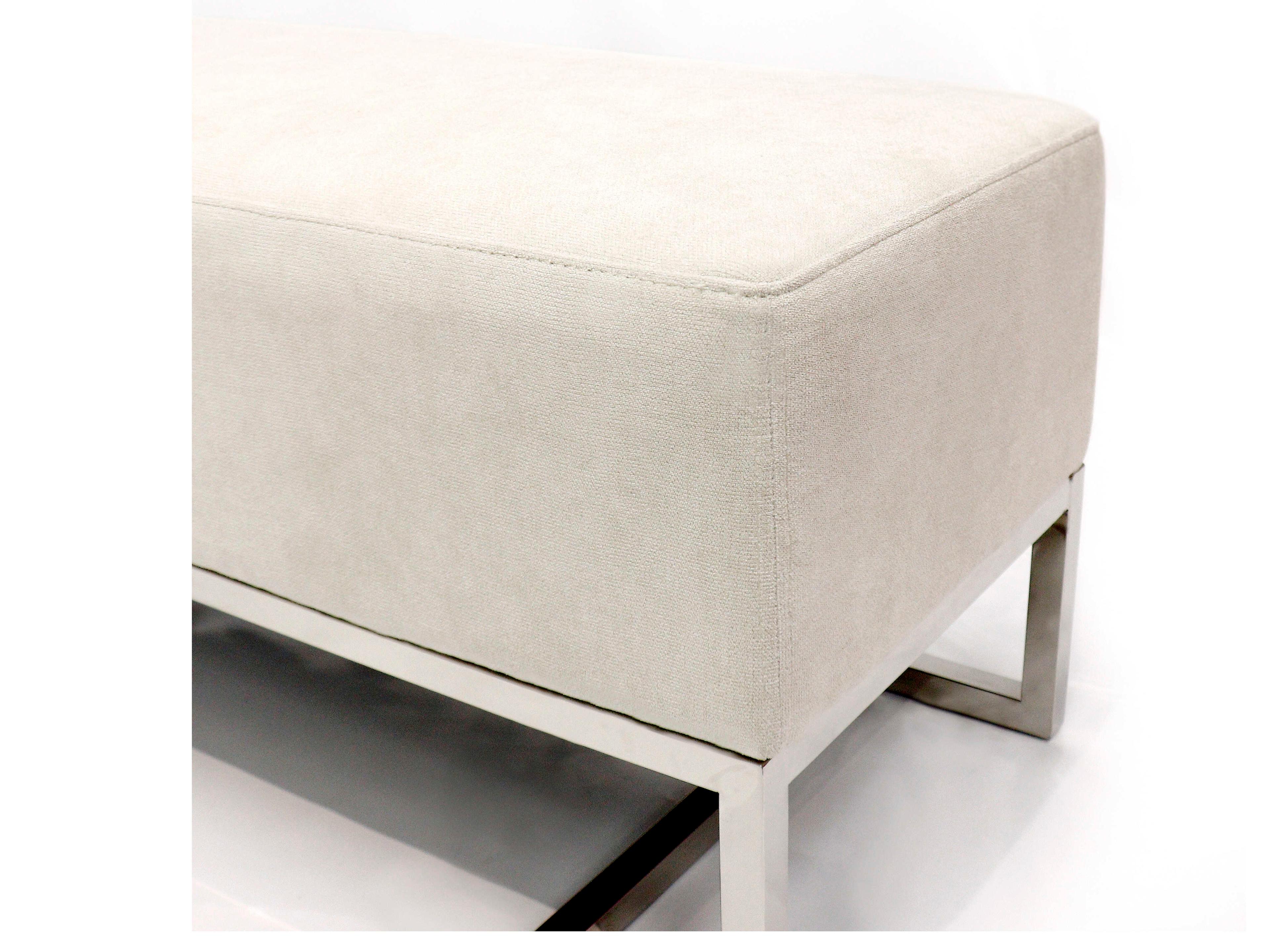 Pasargad Home Luxe Ivory Chrome White Upholstered Accent Bench