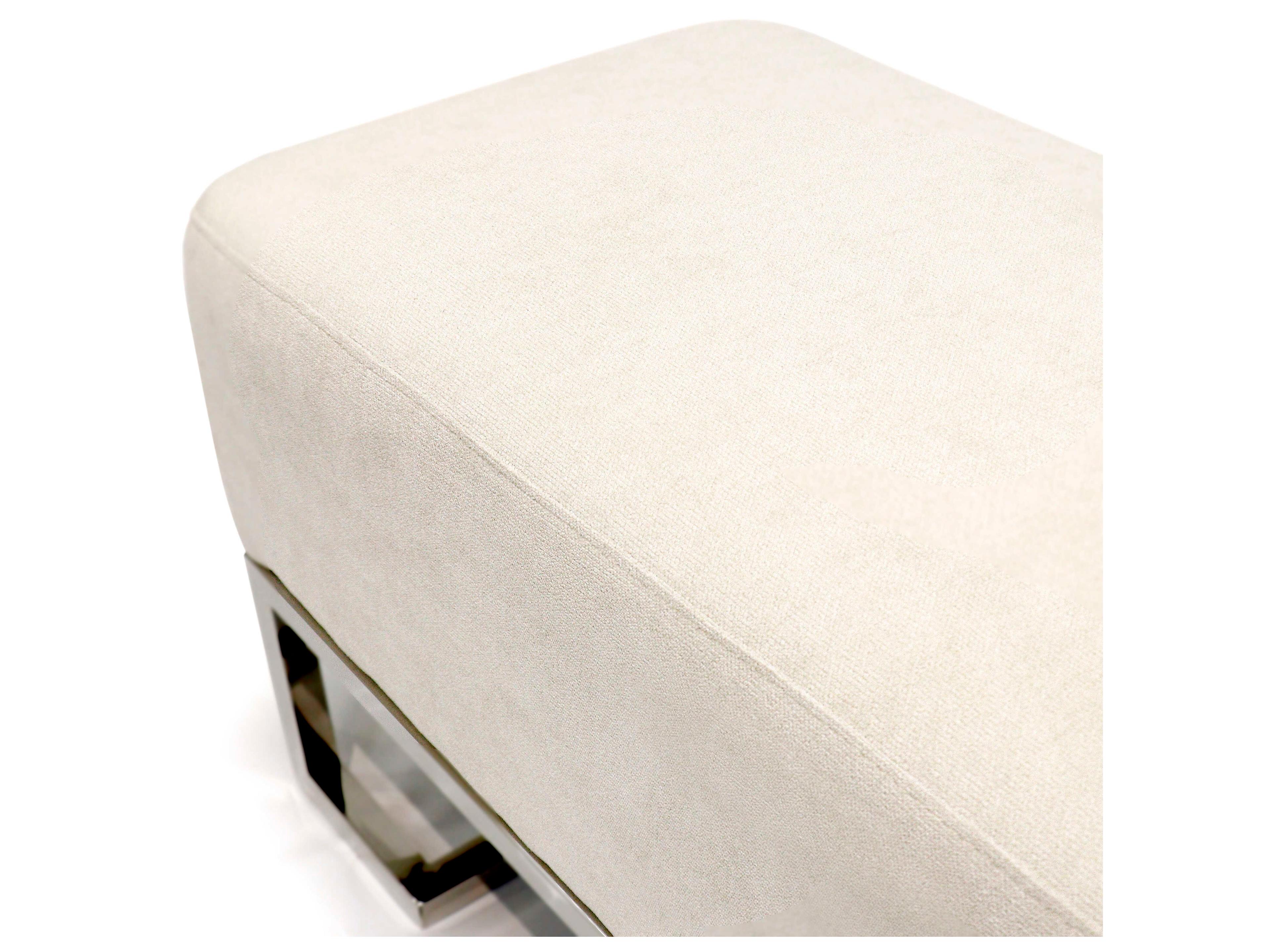 Pasargad Home Luxe Ivory Chrome White Upholstered Accent Bench