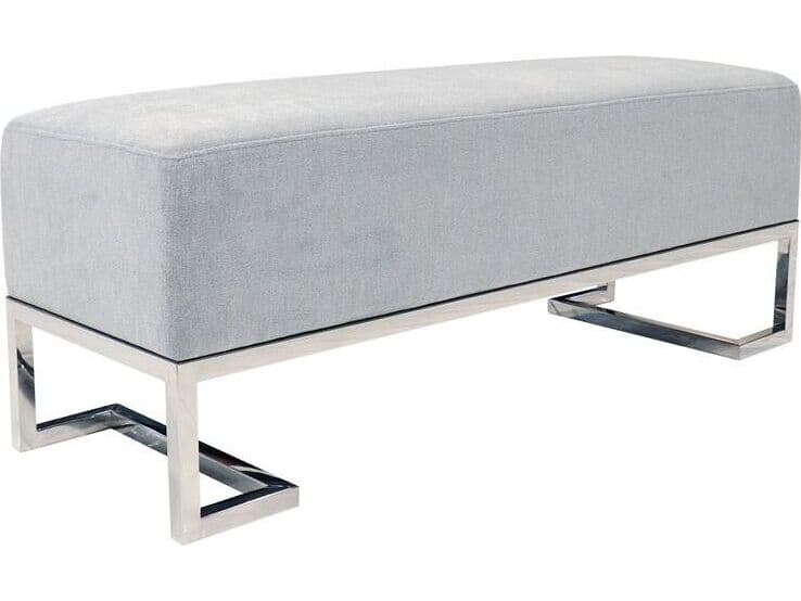 Pasargad Home Luxe Blue Chrome Upholstered Accent Bench
