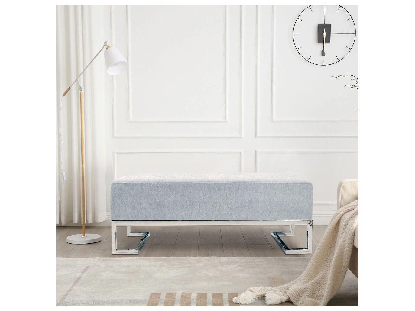 Pasargad Home Luxe Blue Chrome Upholstered Accent Bench