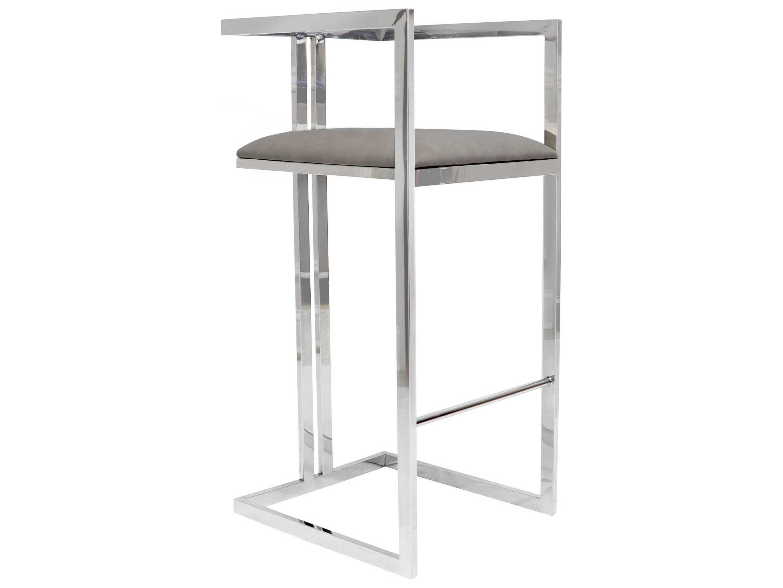 Pasargad Home Luxe Grey Chrome Faux Leather Bar Stool