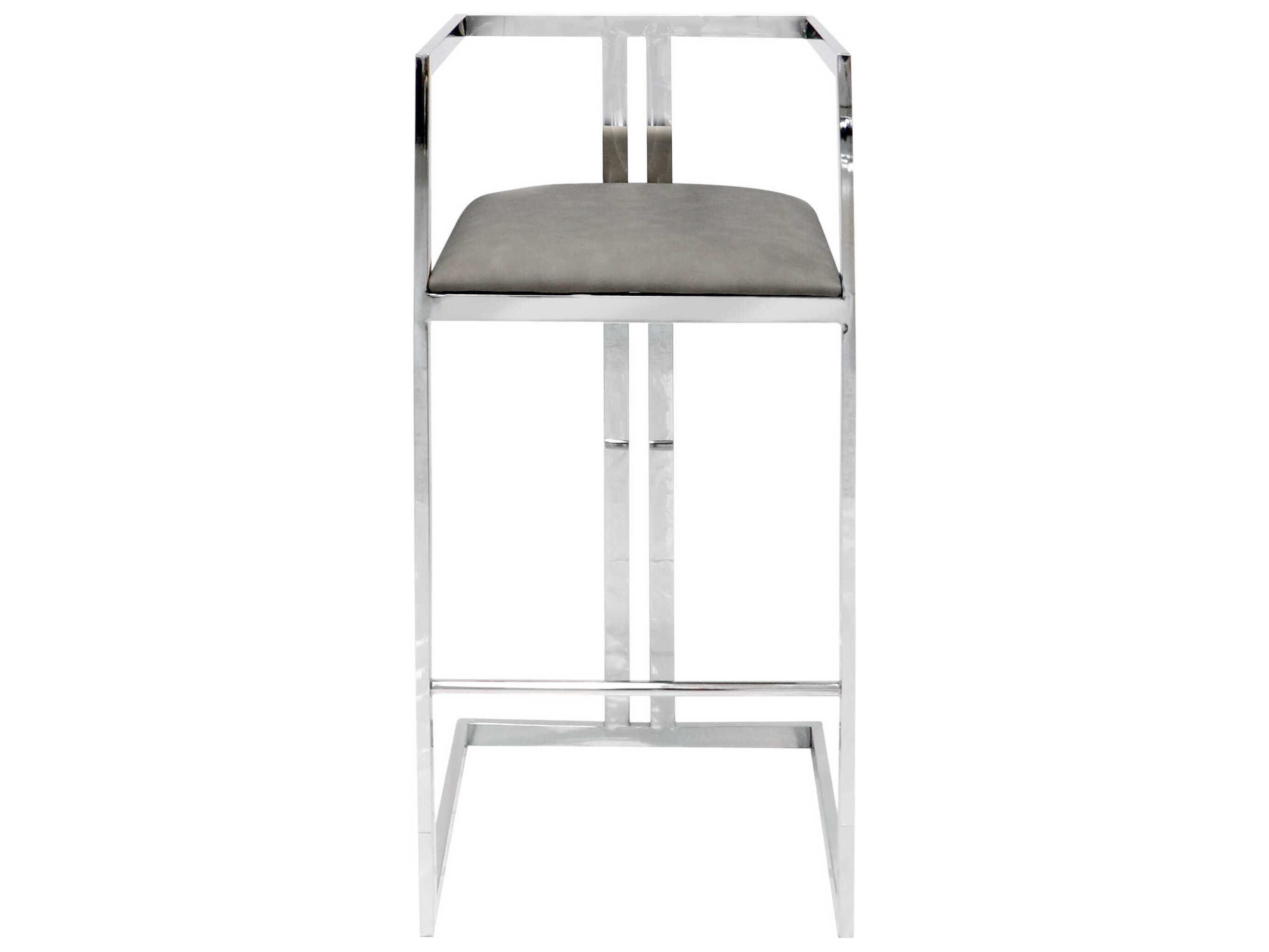 Pasargad Home Luxe Grey Chrome Faux Leather Bar Stool