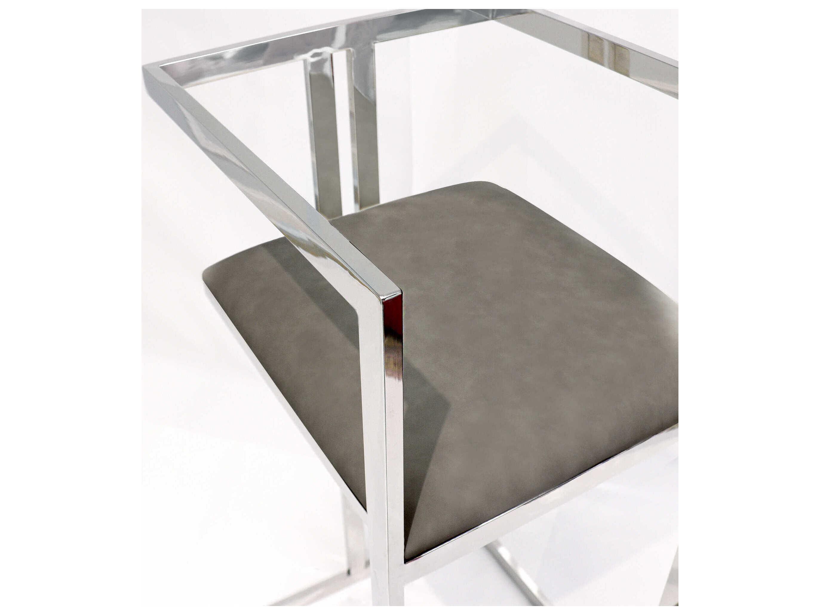 Pasargad Home Luxe Grey Chrome Faux Leather Bar Stool