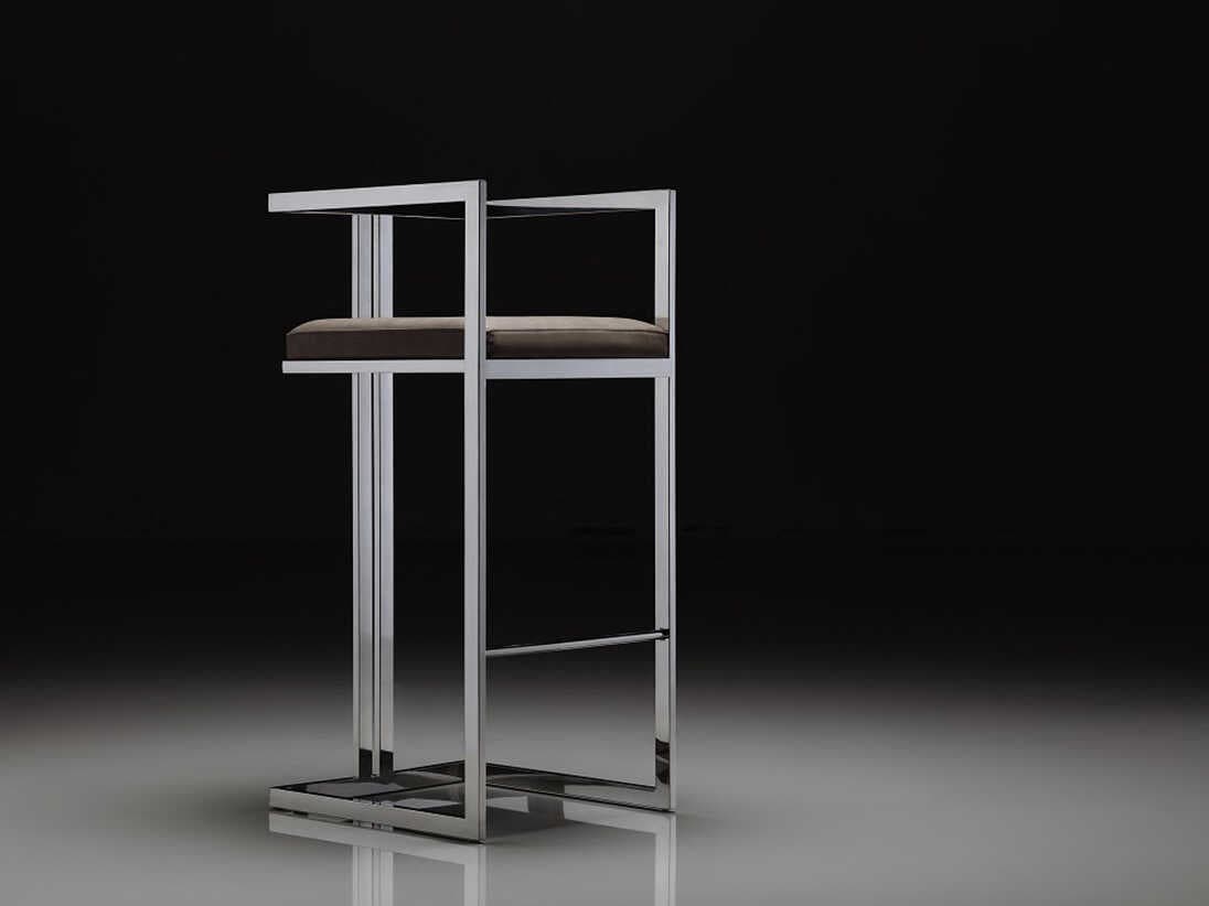 Pasargad Home Luxe Grey Chrome Faux Leather Bar Stool