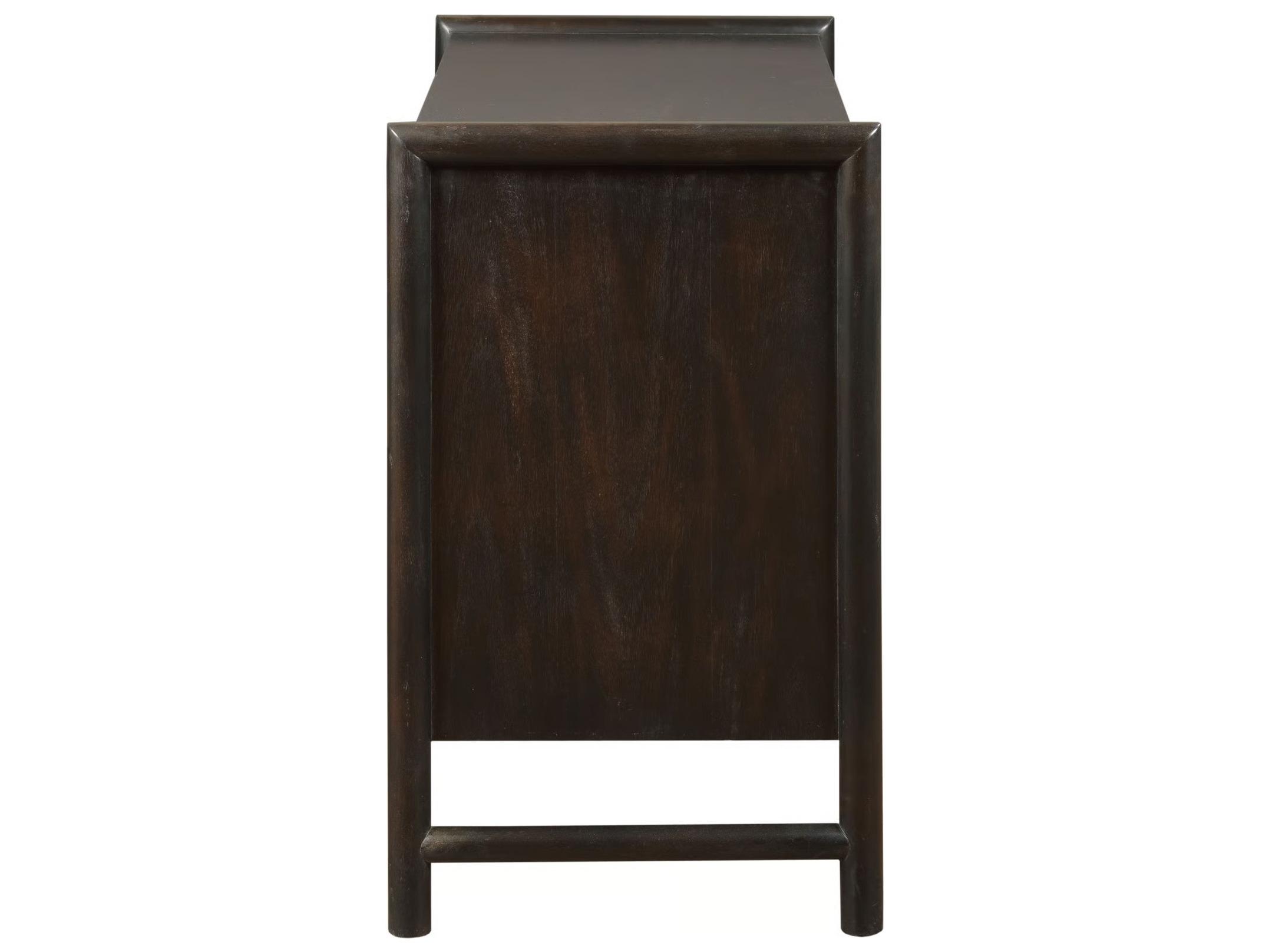 Port Eliot Black Mahogany Burl Drawers Brown Wood Accent Chest