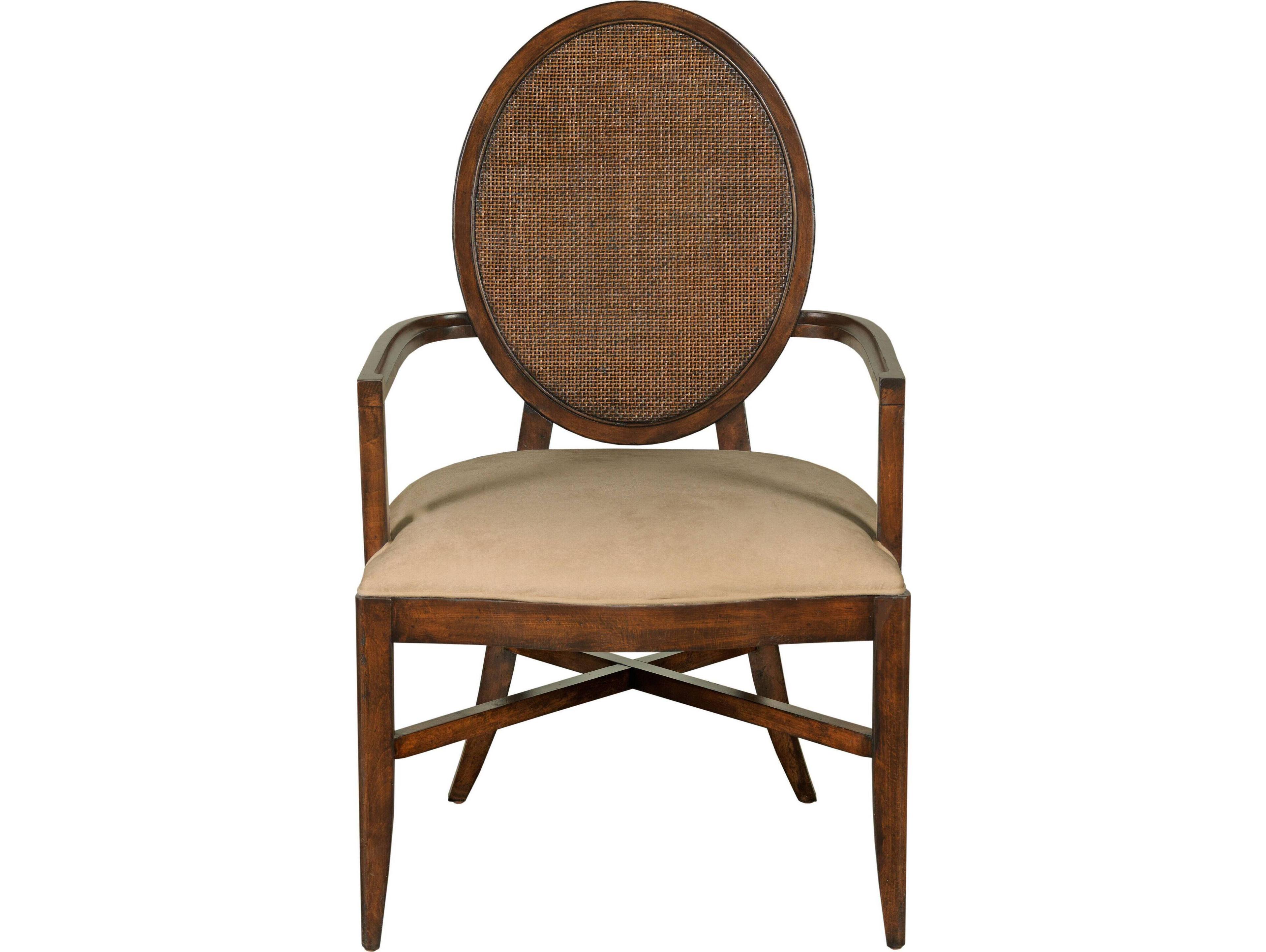 Port Eliot Oval Cane Brown Upholstered Arm Dining Chair