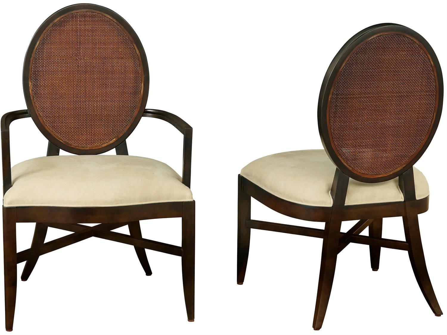 Port Eliot Oval Cane Brown Upholstered Armless Dining Chair