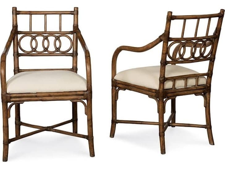 Port Eliot Rattan Brown Leather Arm Dining Chair