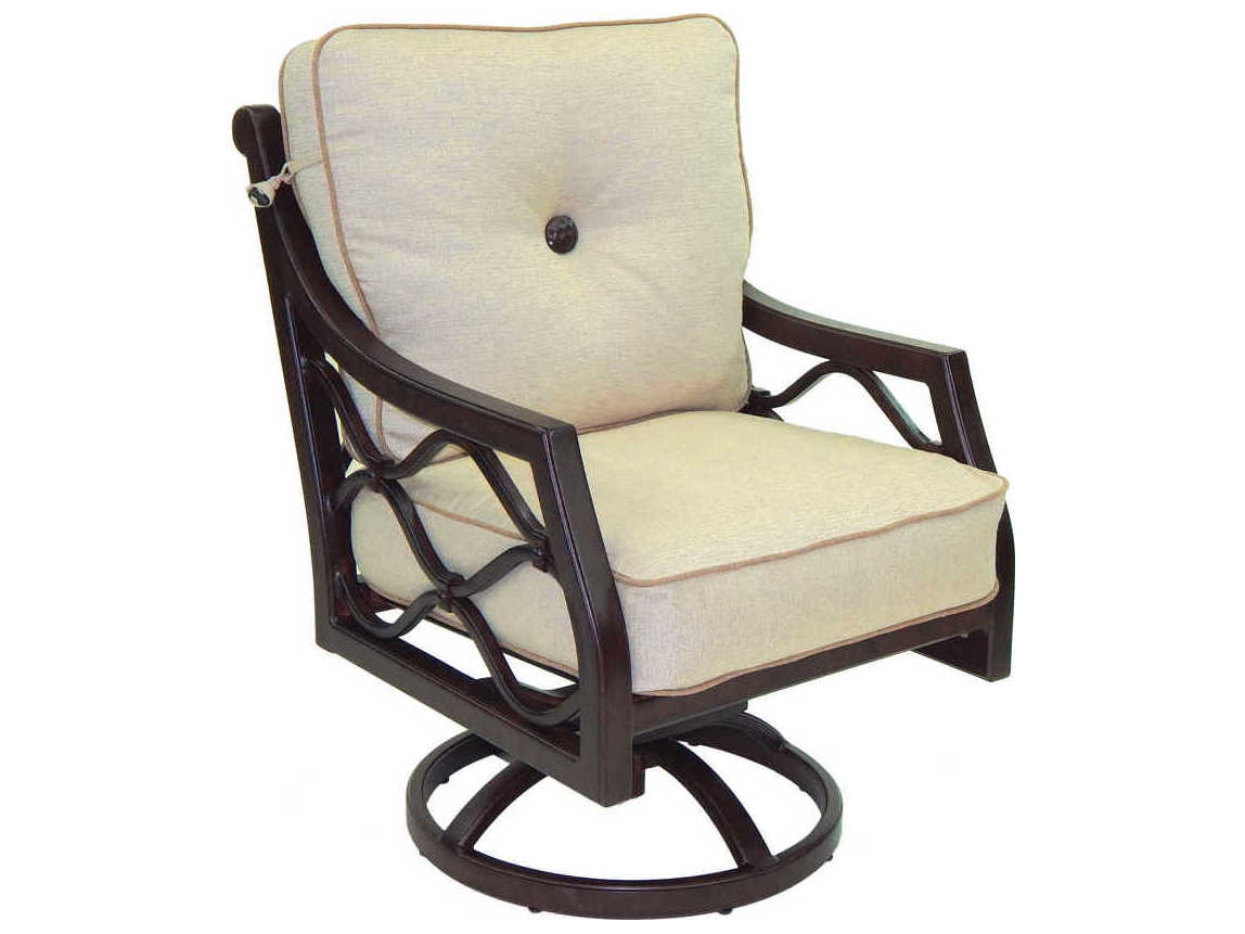 Castelle Villa Bianca Cushion Dining Cast Aluminum Swivel Rocker Outdoor Patio Dining Arm Chair