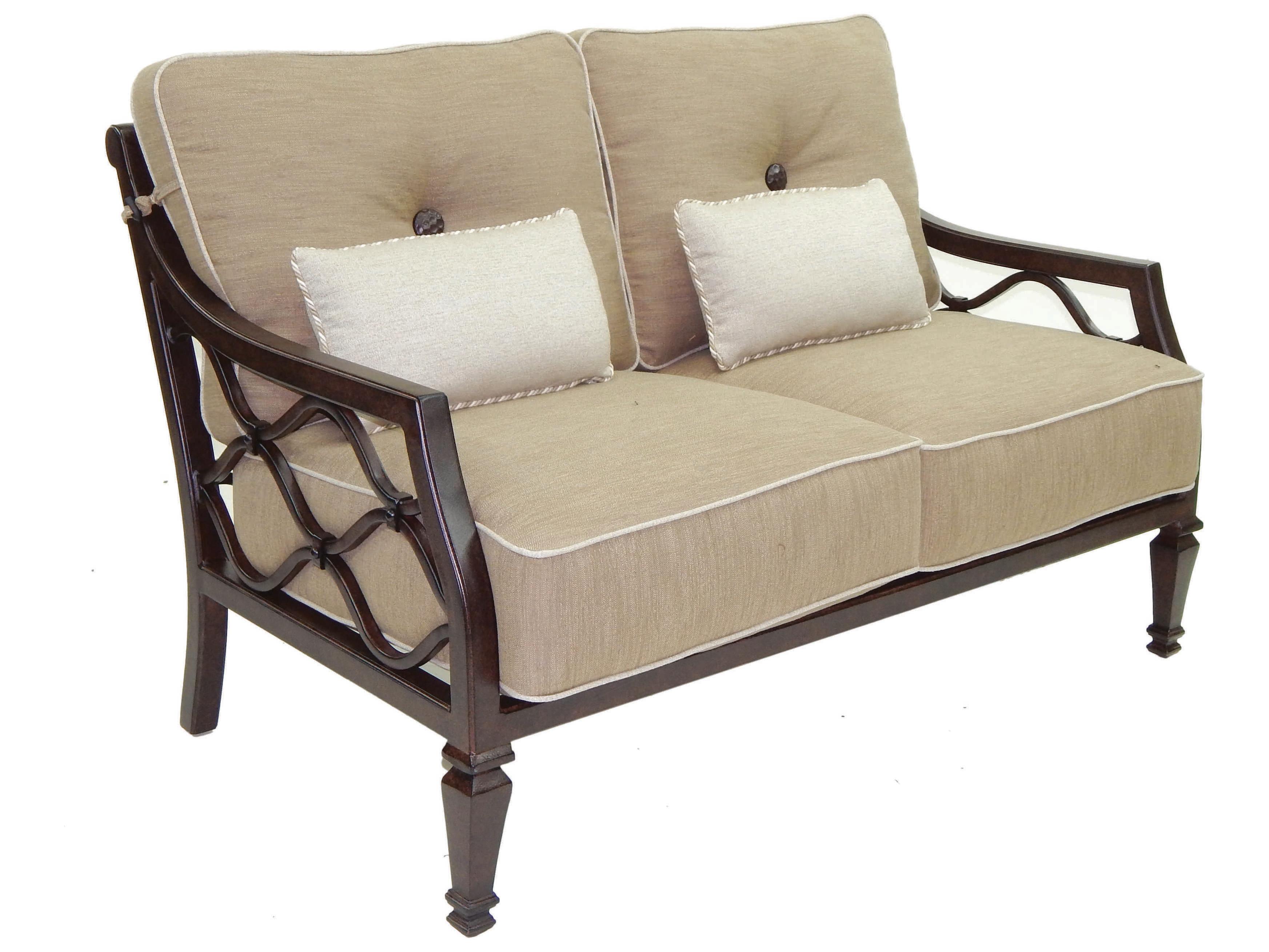 Castelle Villa Bianca Deep Seating Cast Aluminum Outdoor Patio Loveseat with Two Kidney Pillows