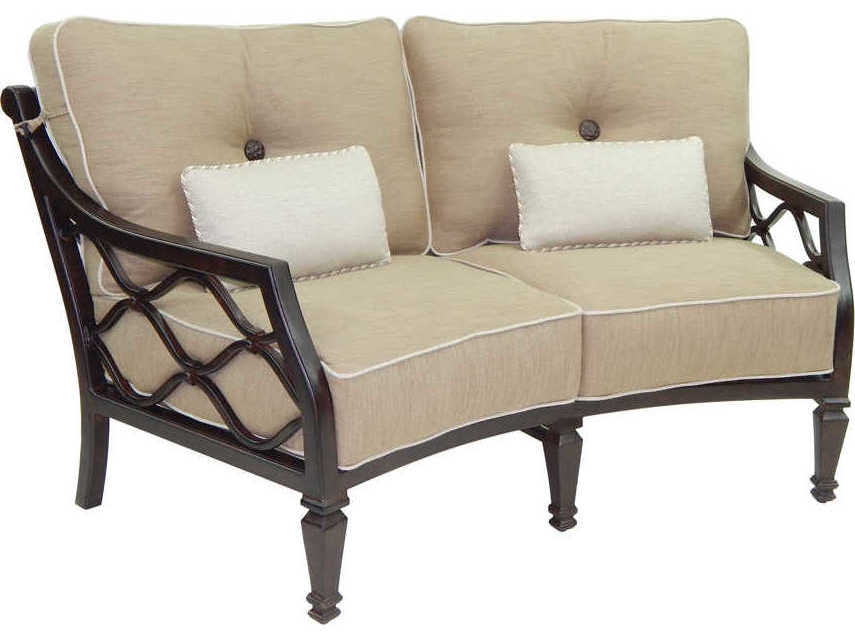 Castelle Villa Bianca Deep Seating Cast Aluminum Crescent Patio Loveseat with Two Kidney Pillows
