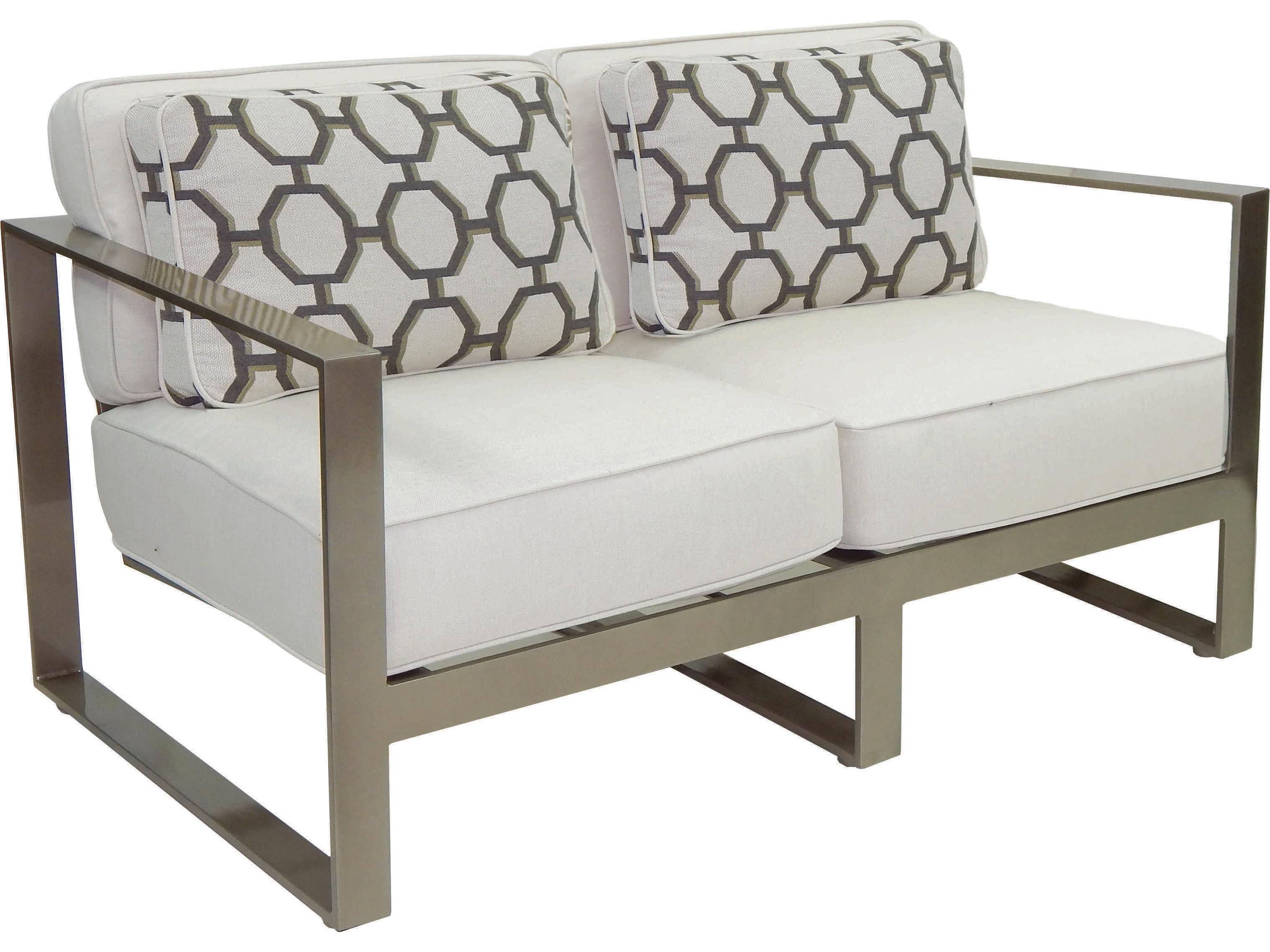 Castelle Park Place Deep Seating Cushion Cast Aluminum Outdoor Patio Loveseat with Two Pillows