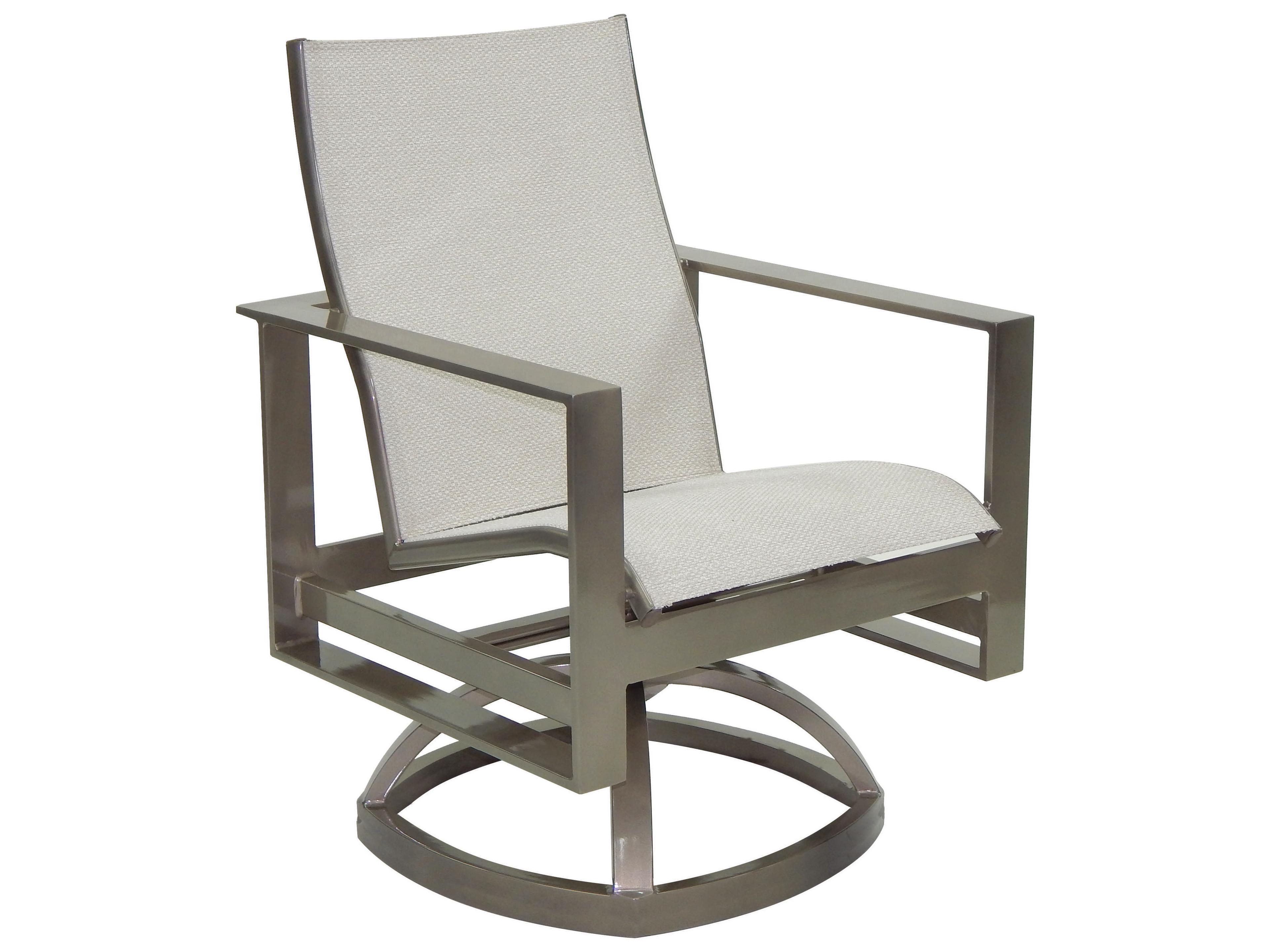 Castelle Park Place Sling Dining Cast Aluminum Swivel Rocker Patio Dining Arm Chair