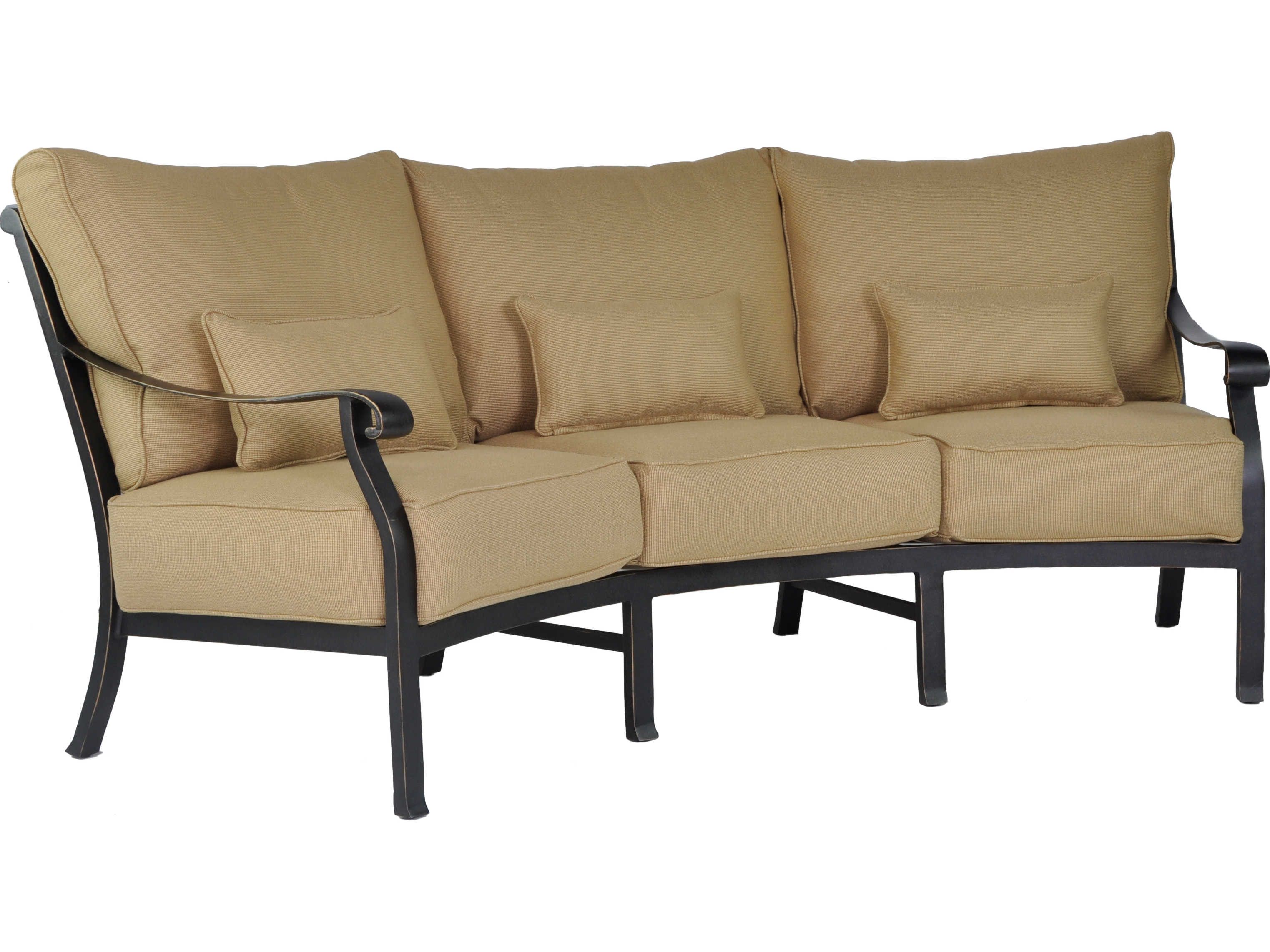 Castelle Madrid Deep Seating Cast Aluminum Crescent Patio Sofa with Three Kidney Pillows