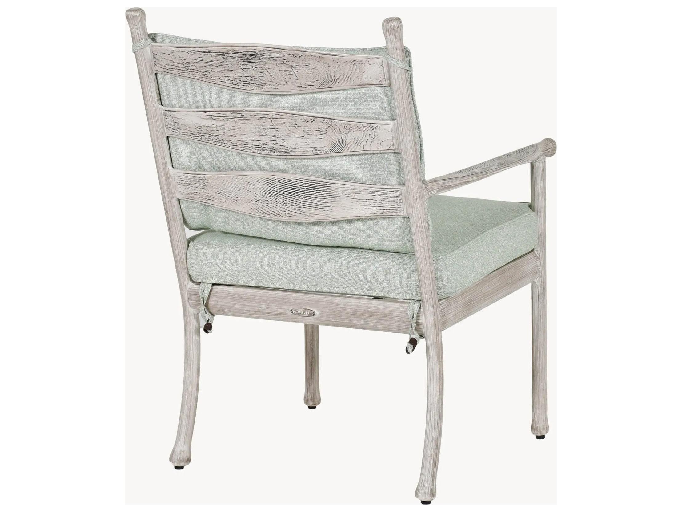 Castelle Lodge Formal Cast Aluminum Patio Dining Arm Chair with Seat Cushion