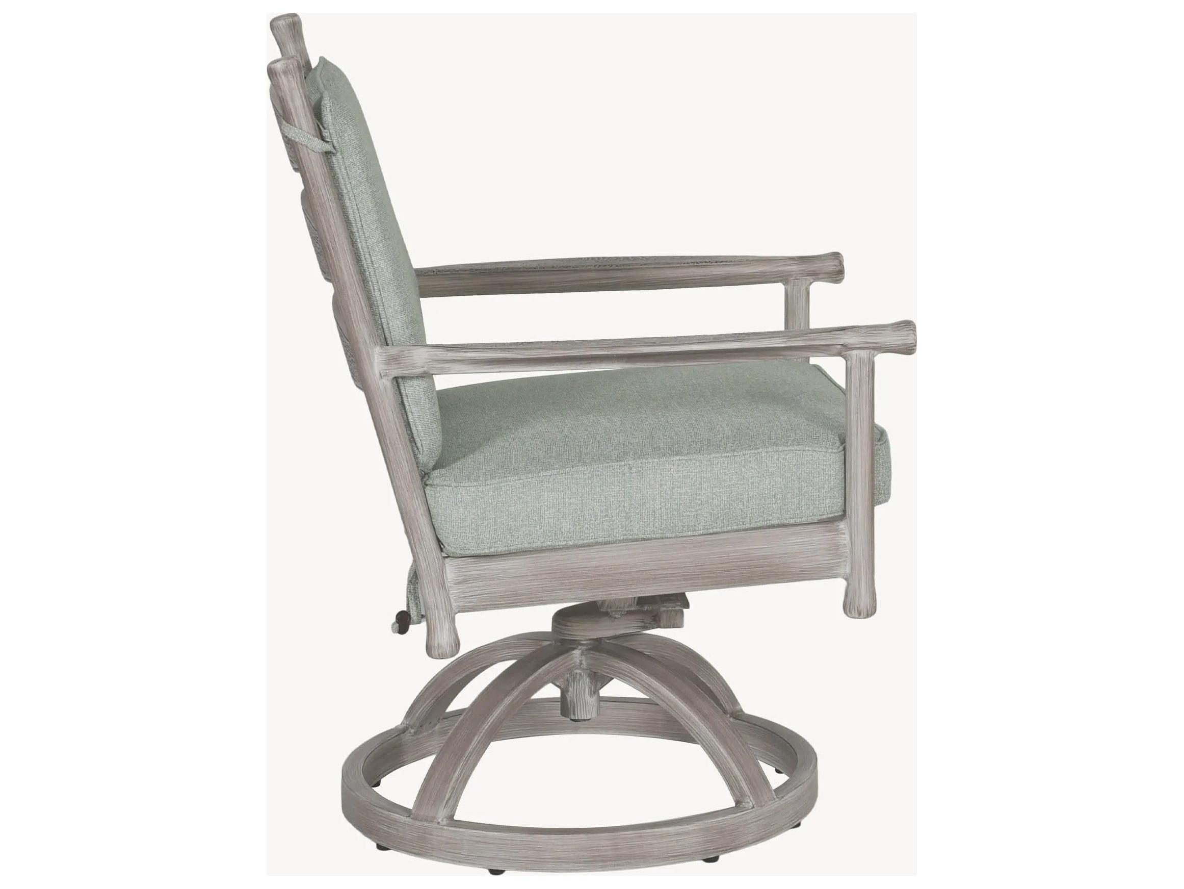 Castelle Lodge Formal Cast Aluminum Swivel Rocker Outdoor Dining Arm Chair with Seat Cushion