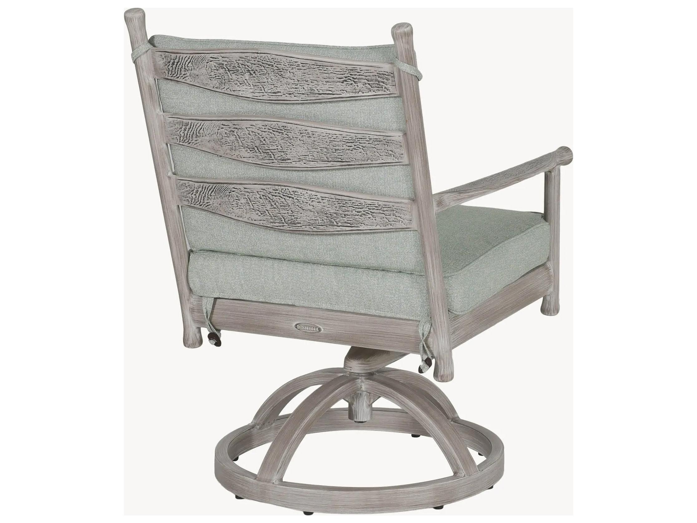 Castelle Lodge Formal Cast Aluminum Swivel Rocker Outdoor Dining Arm Chair with Seat Cushion