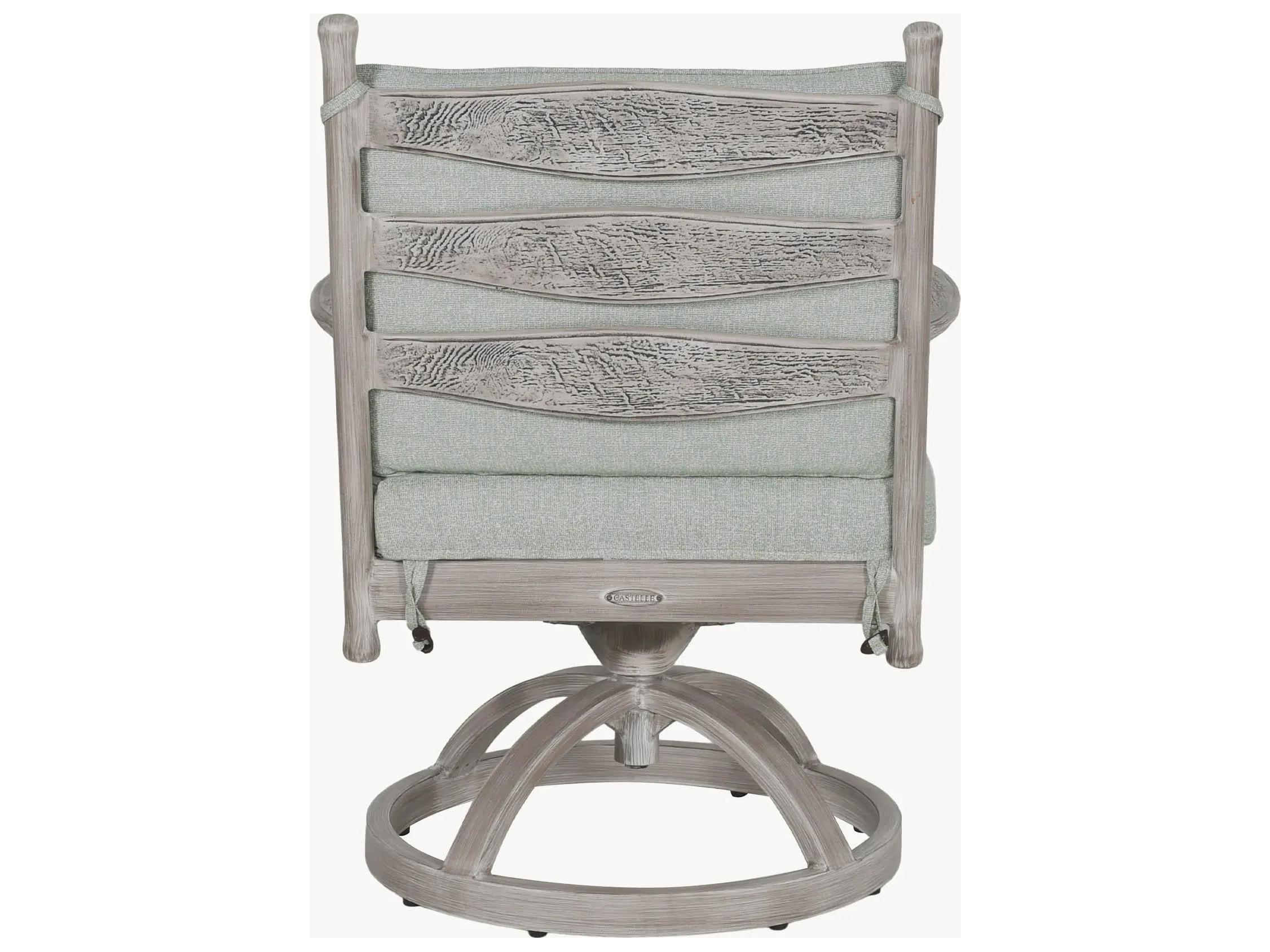 Castelle Lodge Formal Cast Aluminum Swivel Rocker Outdoor Dining Arm Chair with Seat Cushion