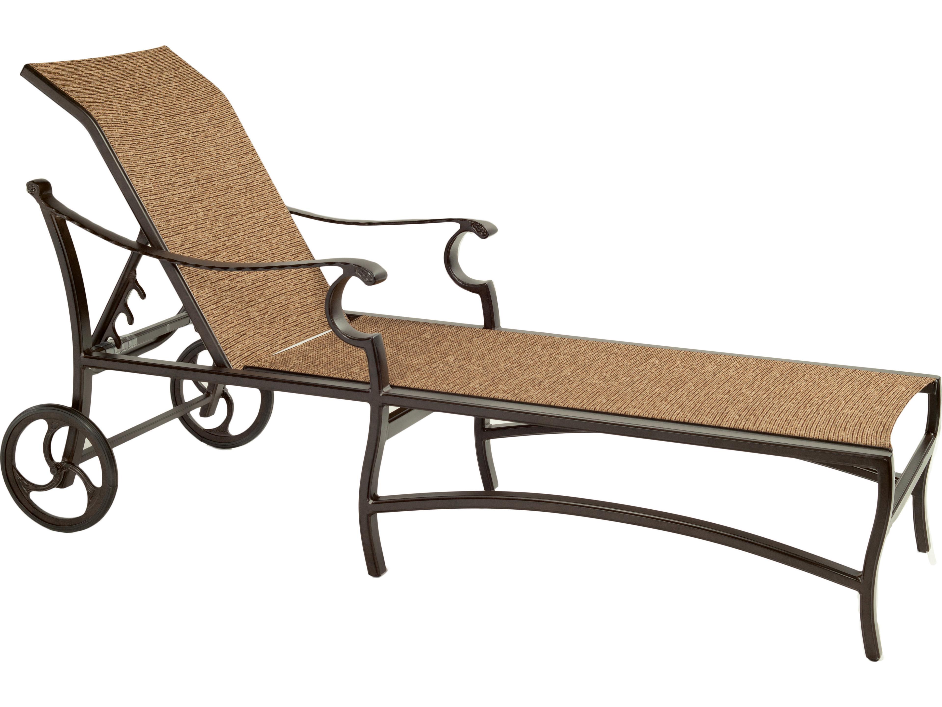 Castelle Monterey Sling Dining Cast Aluminum Adjustable Patio Chaise Lounge with Wheels