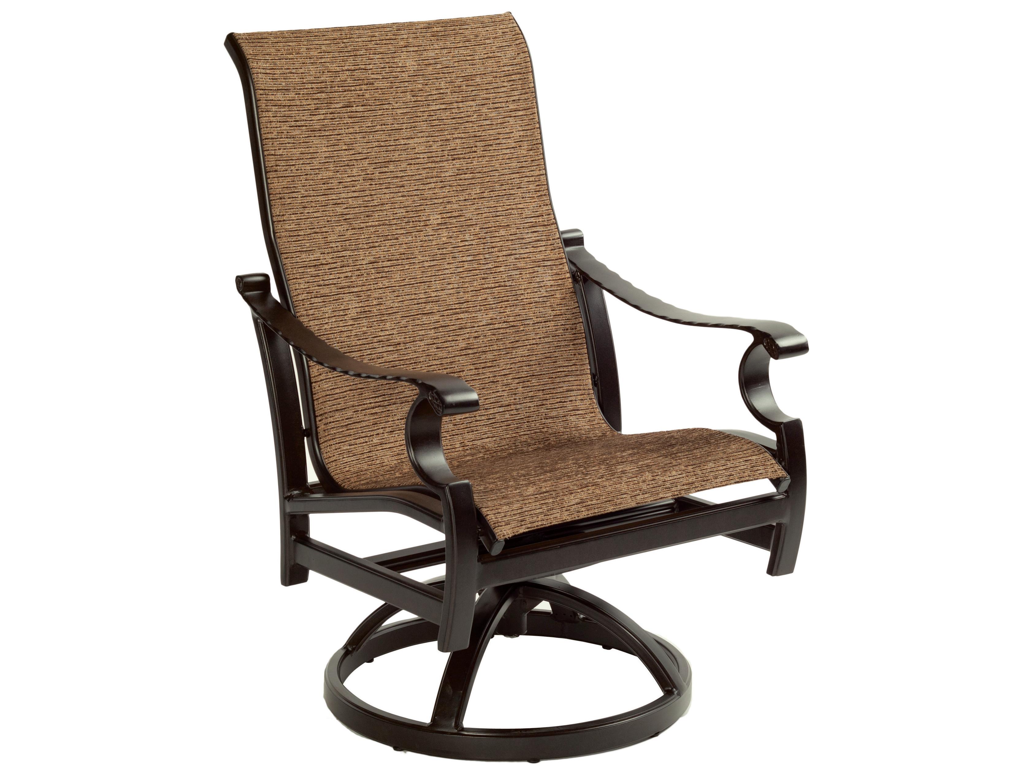 Castelle Monterey Sling Dining Cast Aluminum Swivel Rocker Outdoor Patio Dining Arm Chair