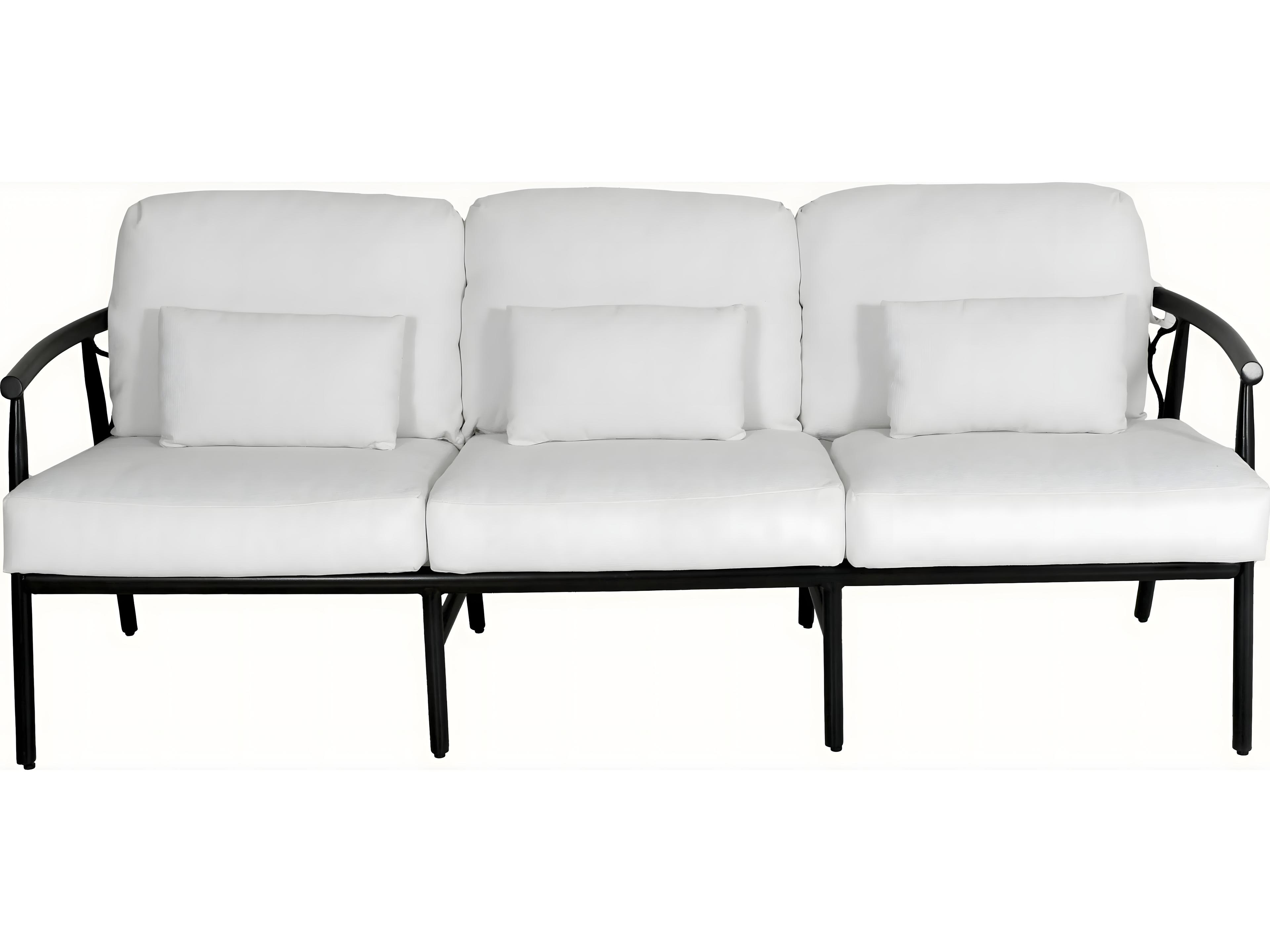Castelle Cordell Deep Seating Cast Aluminum Sofa with Three Throw Pillows