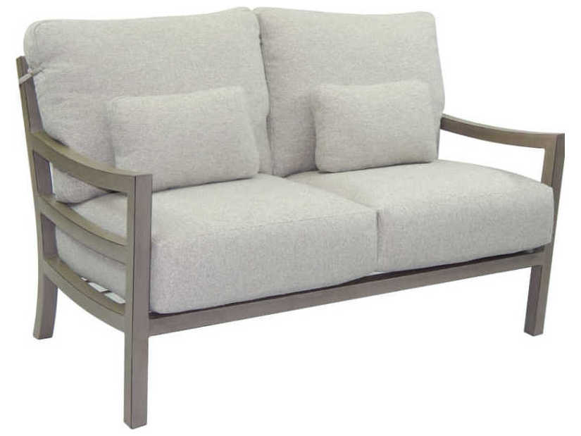 Castelle Roma Deep Seating Aluminum Outdoor Loveseat with Two Throw Pillows