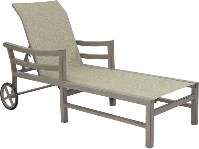 Castelle Roma Sling Dining Aluminum Adjustable Patio Chaise Lounge with Wheels