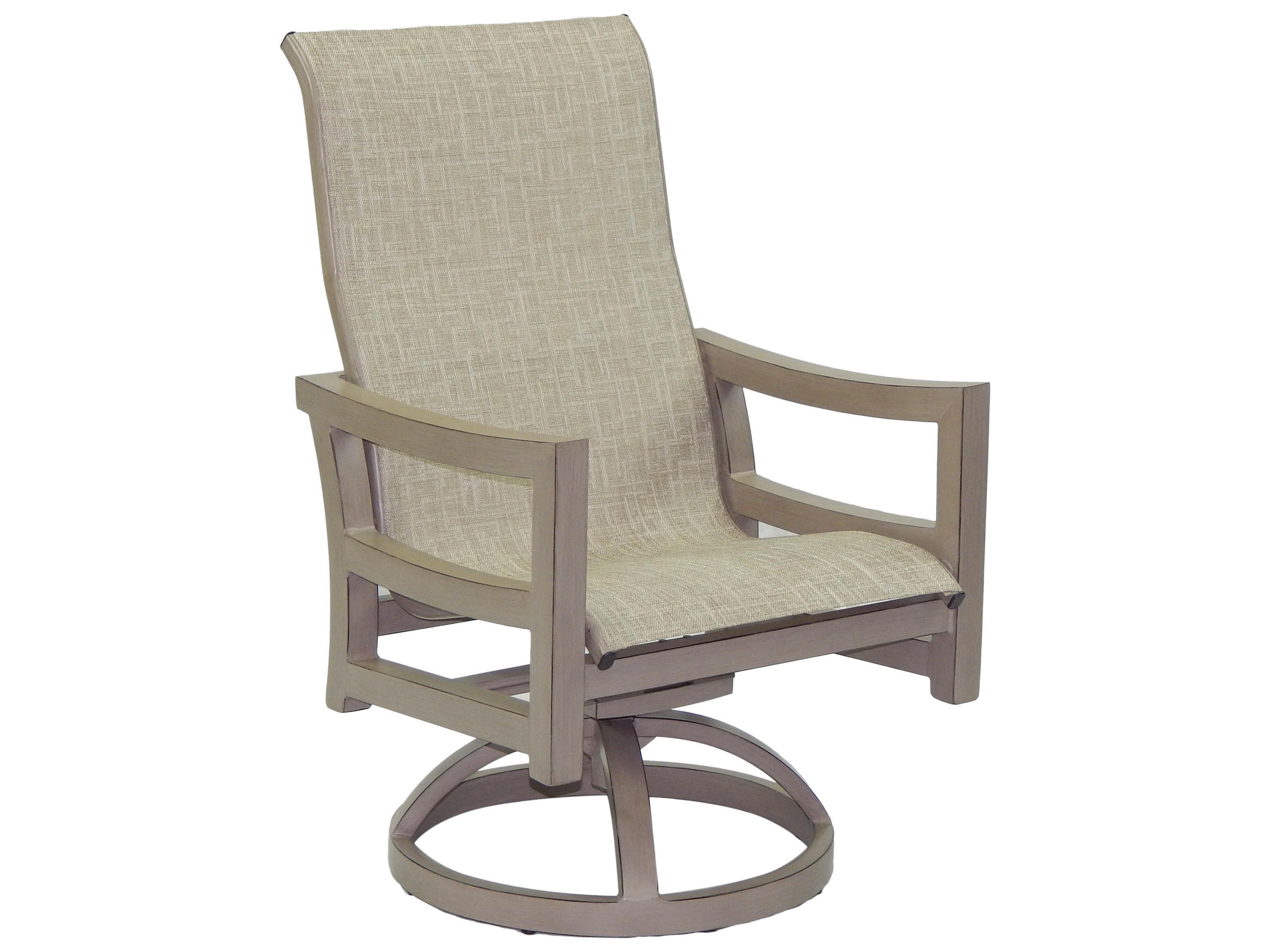 Castelle Roma Sling Dining Aluminum Swivel Rocker Patio Dining Arm Chair