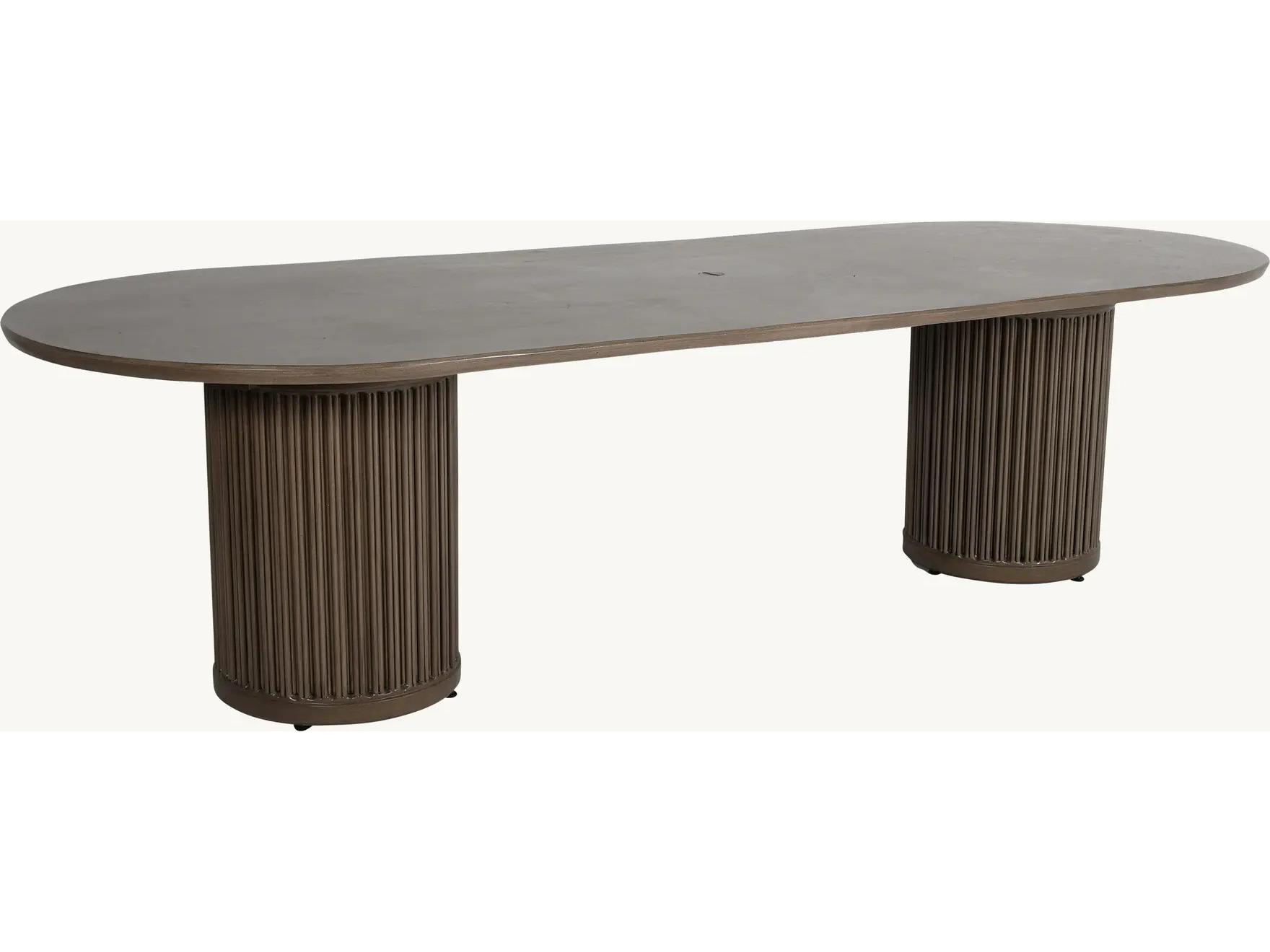 Castelle Samara Aluminum 108" x42" Oval Dining Table with Umbrella Hole