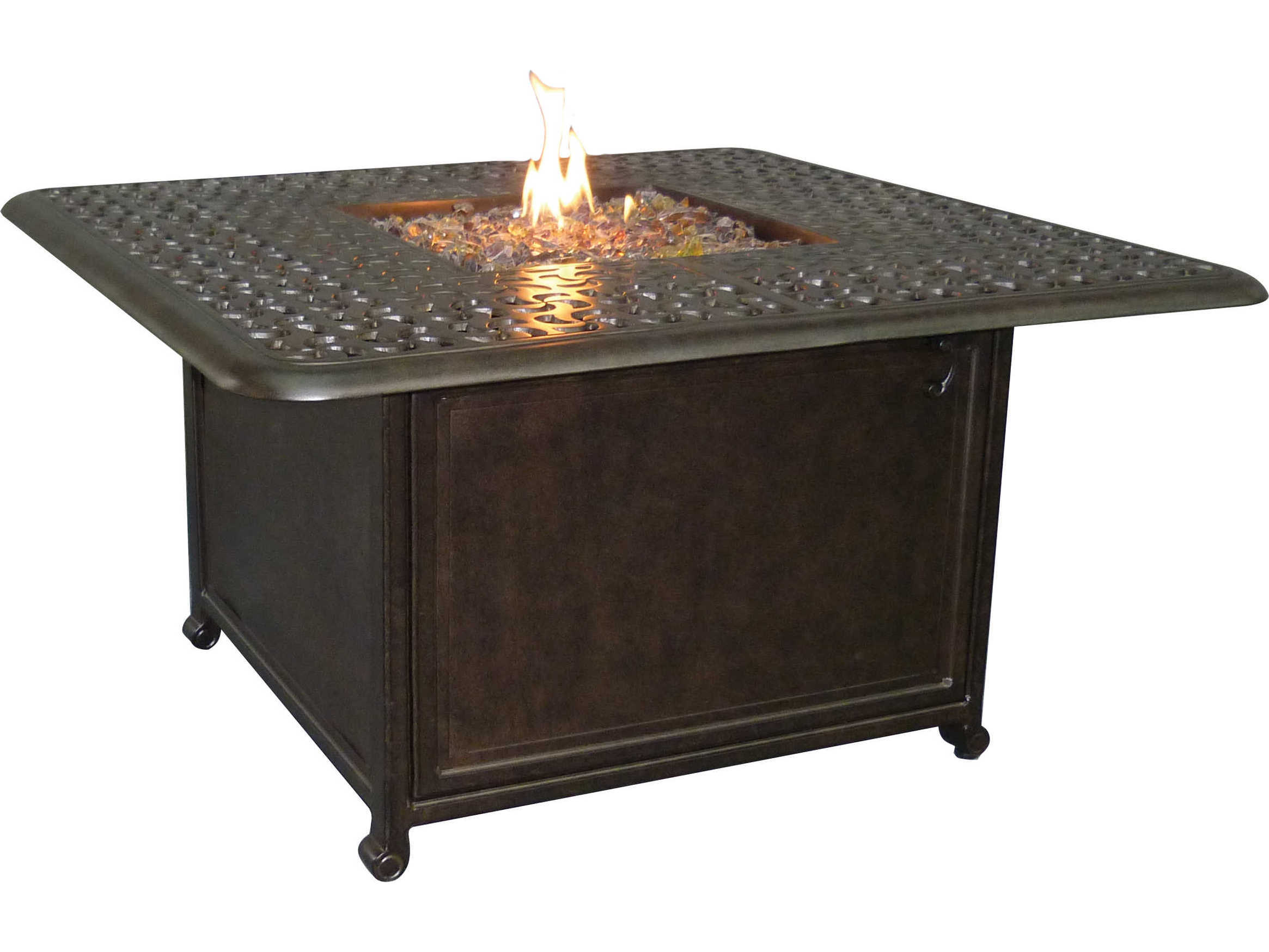 Castelle Sienna Cast Aluminum Square Vintage Coffee Table with Firepit and Lid