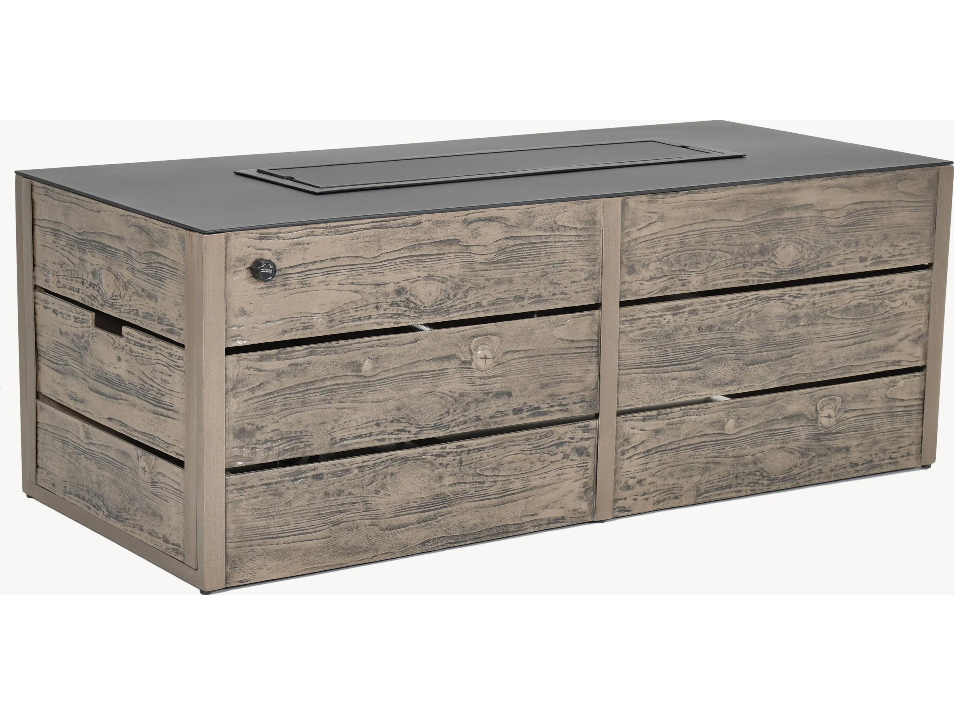 Castelle Natures Wood Aluminum Rectangular Coffee Outdoor Fire Pit Table