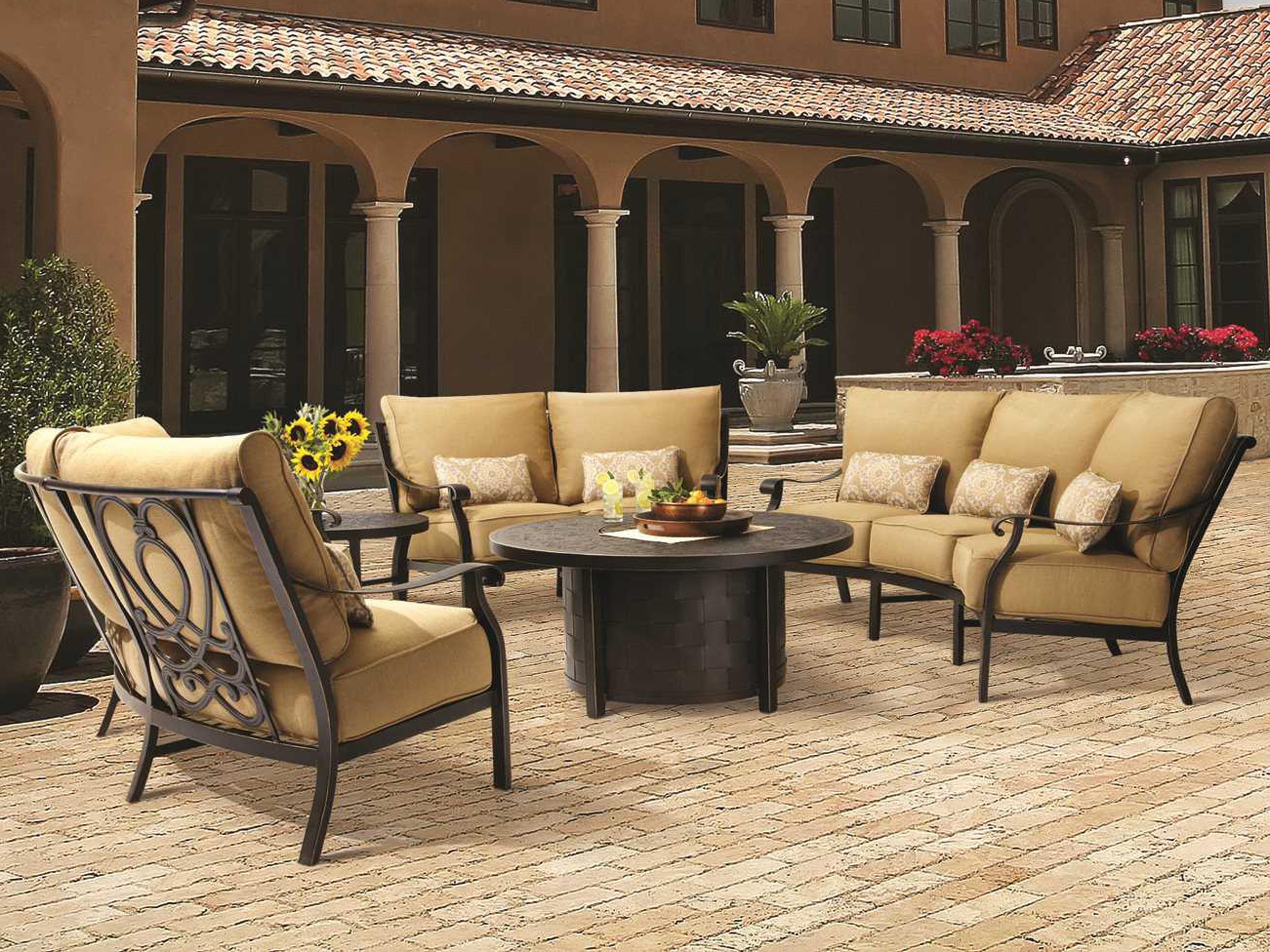 Castelle Madrid Cushion Cast Aluminum Fire Pit Outdoor Patio Lounge Set