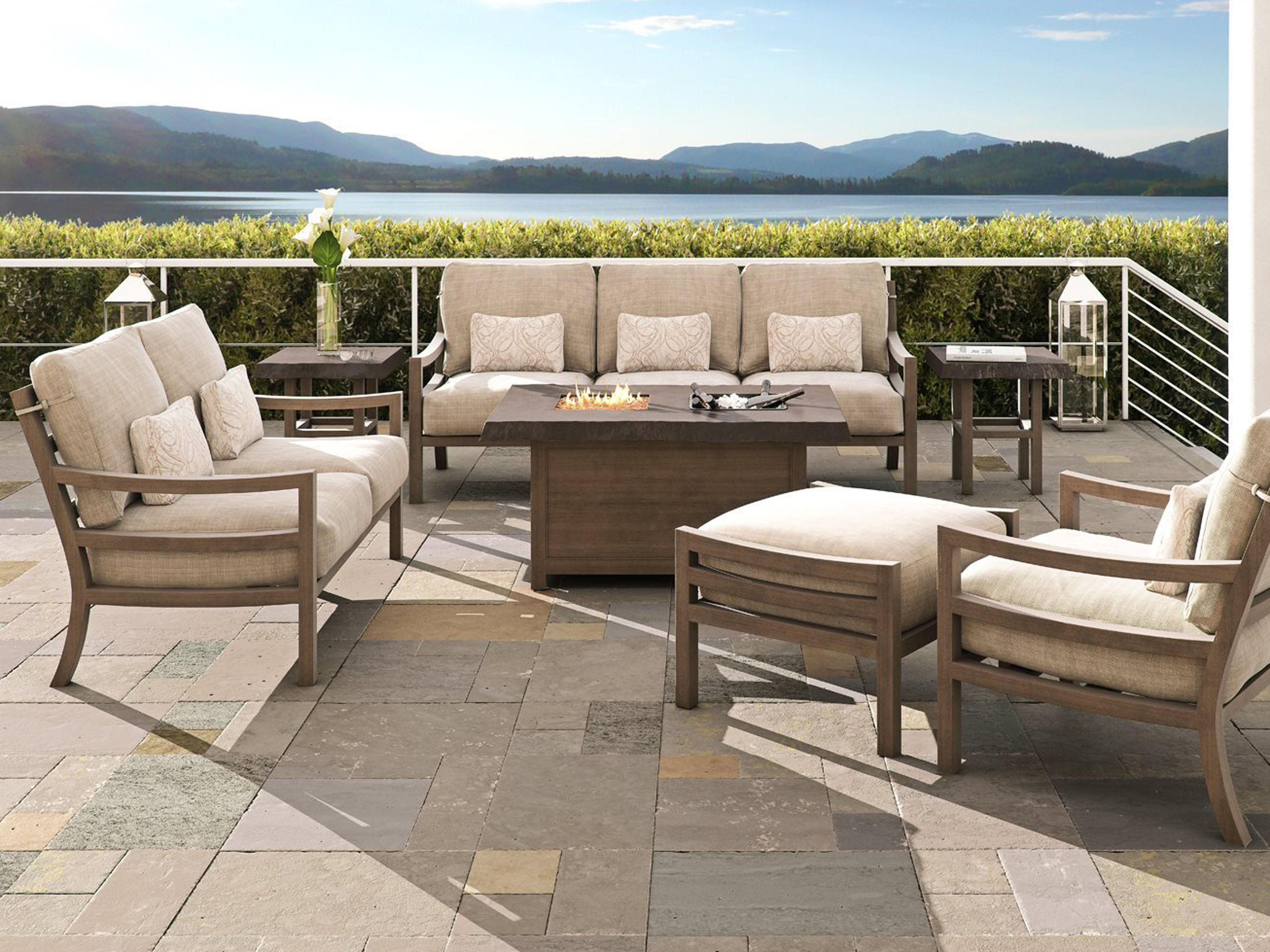 Castelle Roma Deep Seating Aluminum Cushion Fire Pit Patio Lounge Set