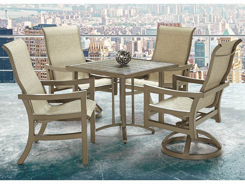 Castelle Roma Sling Dining Aluminum Outdoor Patio Dining Set