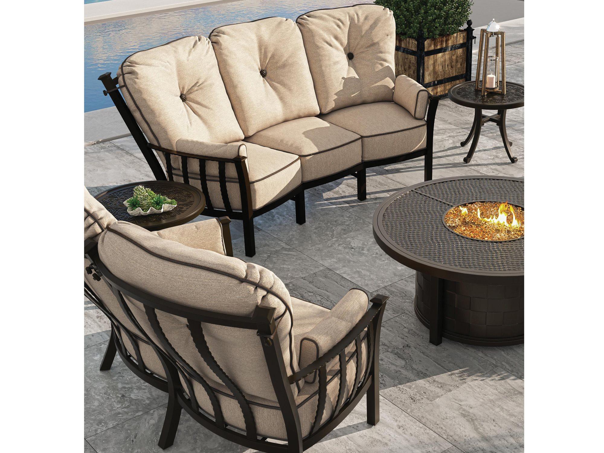 Castelle Santa Fe Deep Seating Cast Aluminum Crescent Firepit Outdoor Patio Lounge Set