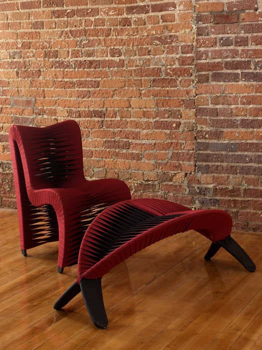 Phillips Collection Seat Belt Red Upholstered Side Dining Chair